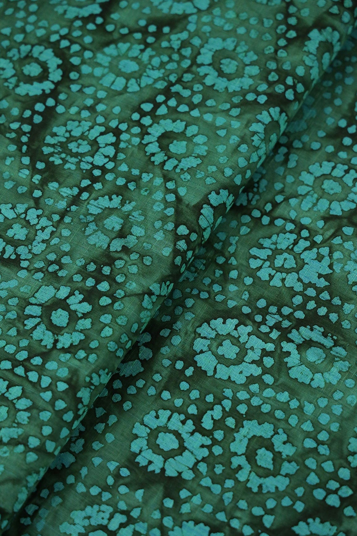 doeraa Prints Green And Teal Floral Pattern Batik Handblock Organic Cotton Fabric