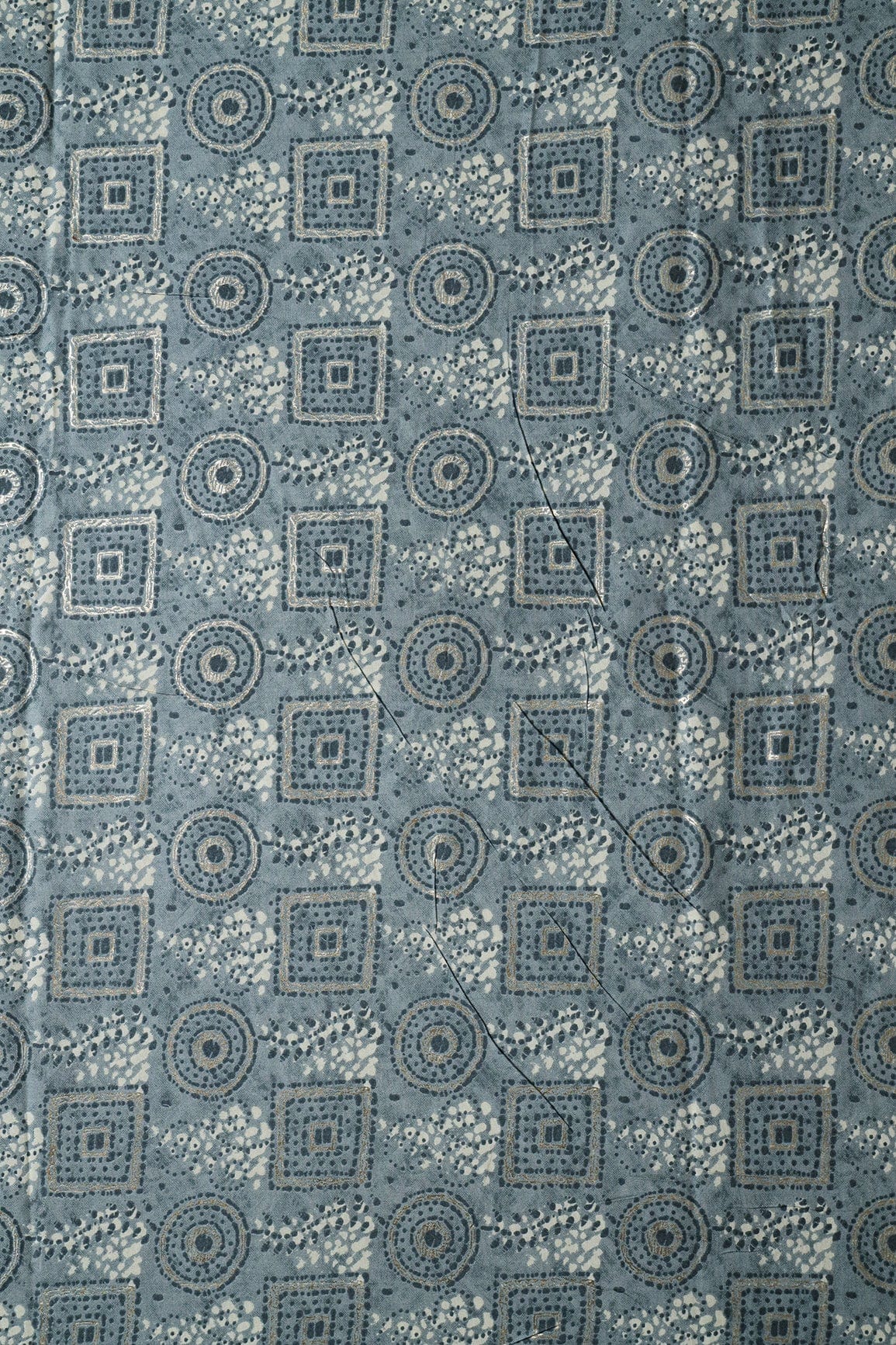 doeraa Prints Grey And Cream Geometric Foil Print On Pure Rayon Fabric