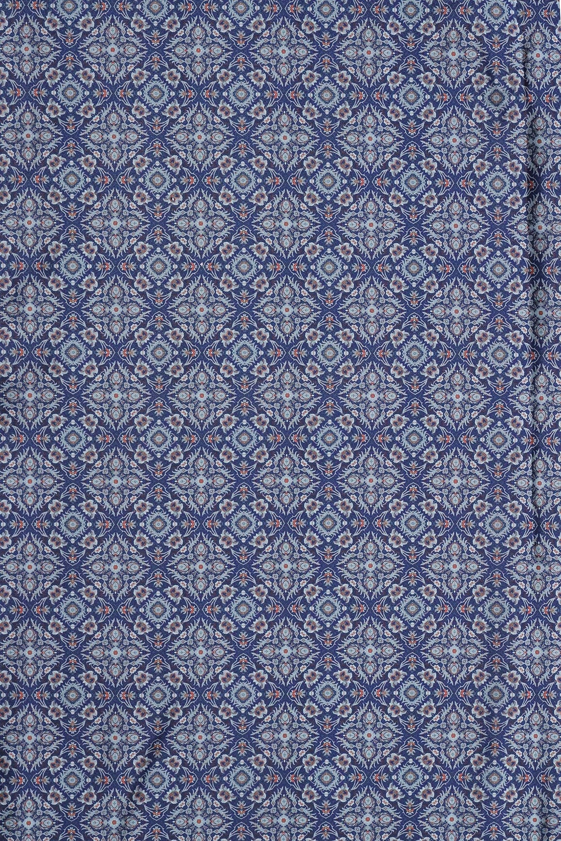 doeraa Prints Grey And Orange Traditional Pattern Digital Print On Royal Blue French Crepe Fabric