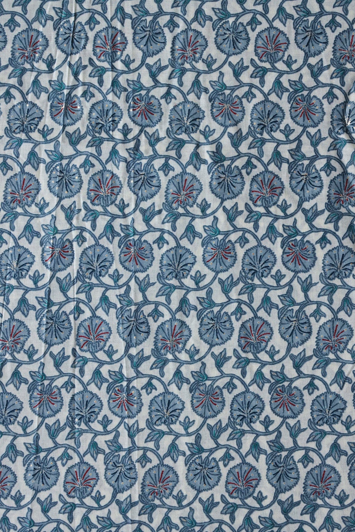 doeraa Prints Grey And White Floral Foil Print On Pure Mul Cotton Fabric
