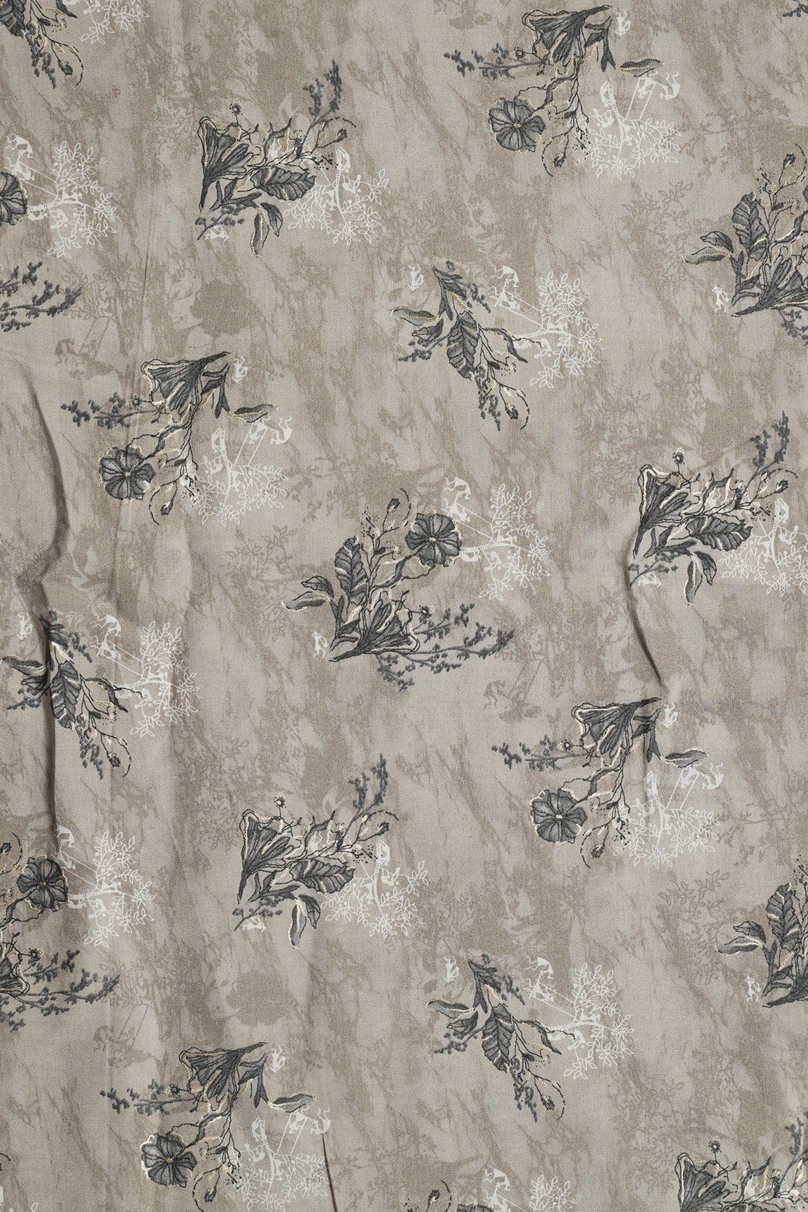 doeraa Prints Grey And White Floral Print On Pure Chanderi Silk Fabric