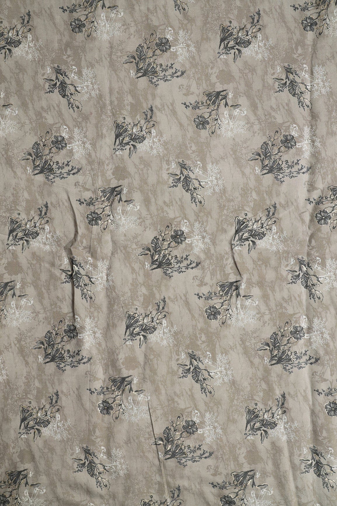 doeraa Prints Grey And White Floral Print On Pure Chanderi Silk Fabric