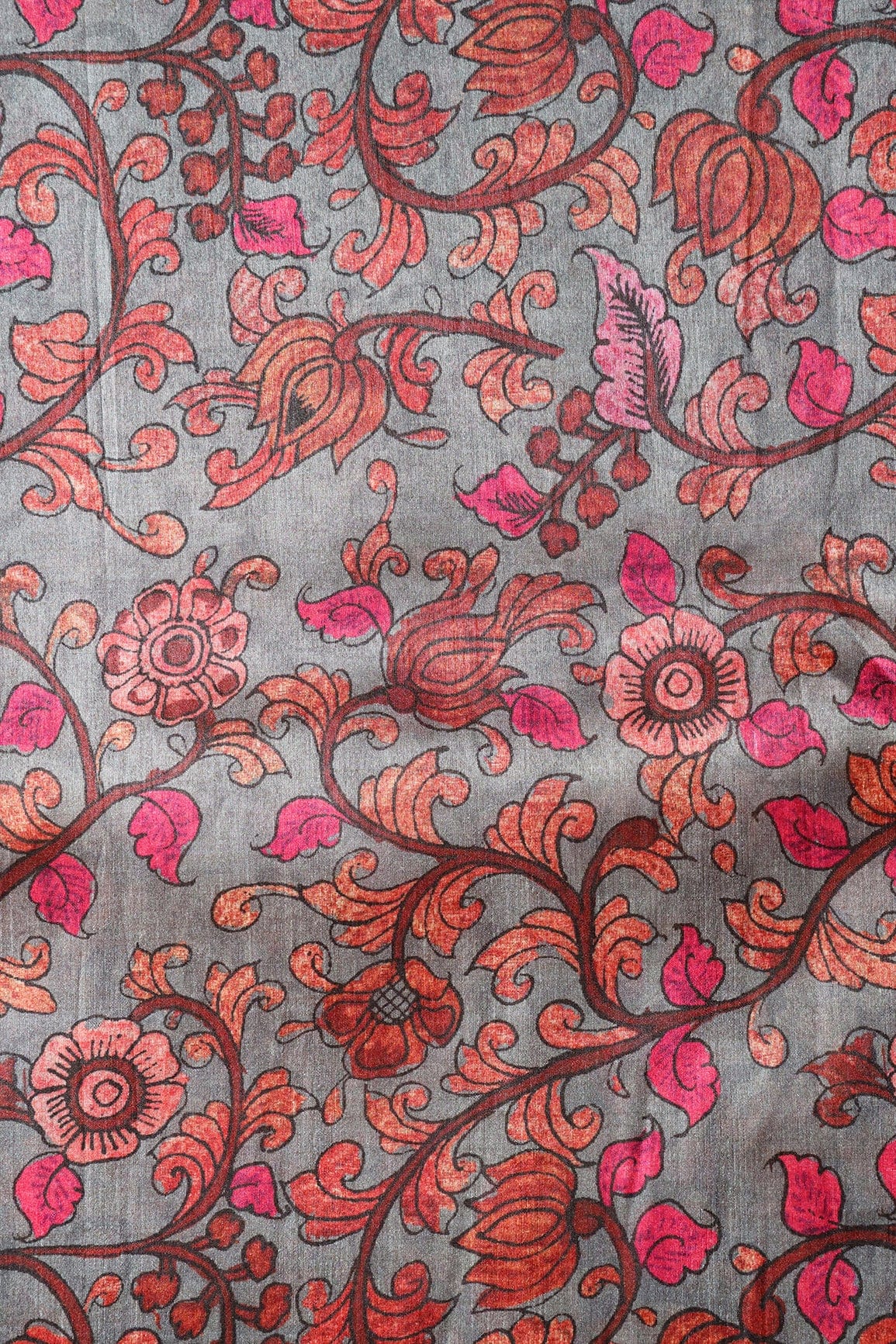doeraa Prints Grey Floral Pattern Digital Print On Mulberry Silk Fabric