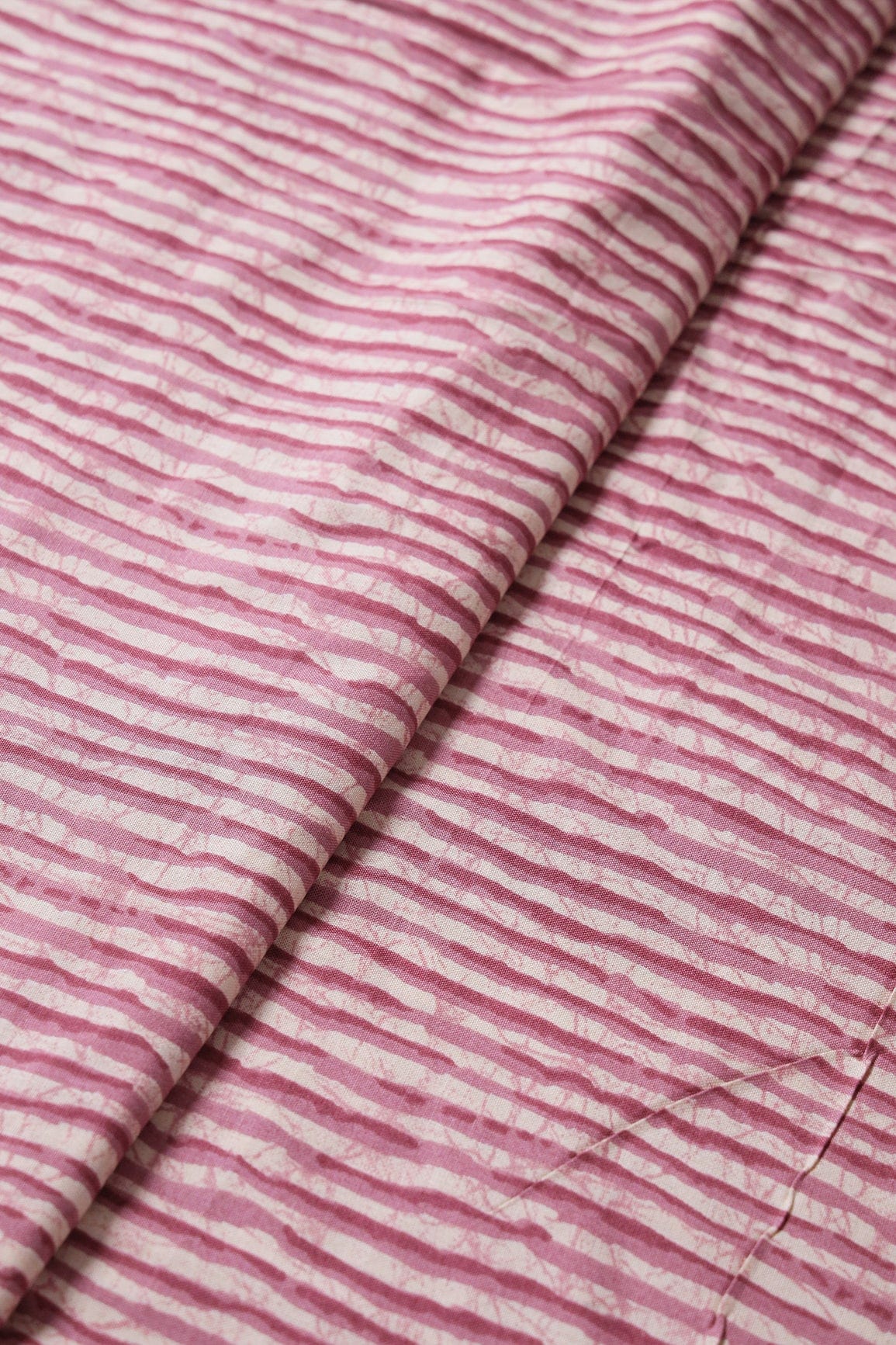 doeraa Prints Lavender Pink And Cream Stripes Print On Pure Rayon Fabric