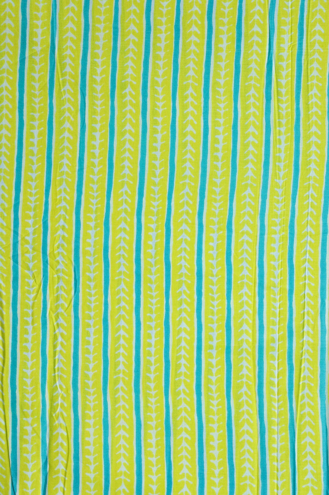 doeraa Prints Lemon Green And Turquoise Blue Stripes Print On Pure Mul Cotton Fabric