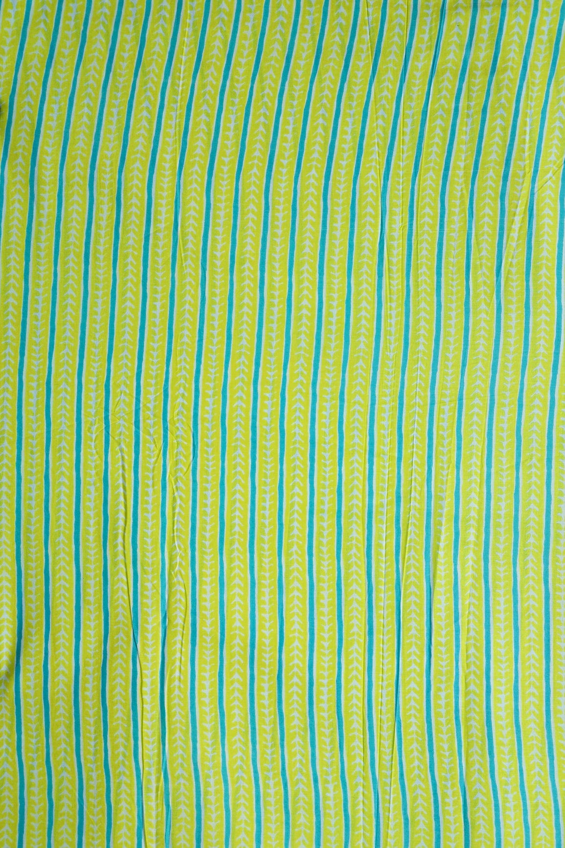 doeraa Prints Lemon Green And Turquoise Blue Stripes Print On Pure Mul Cotton Fabric