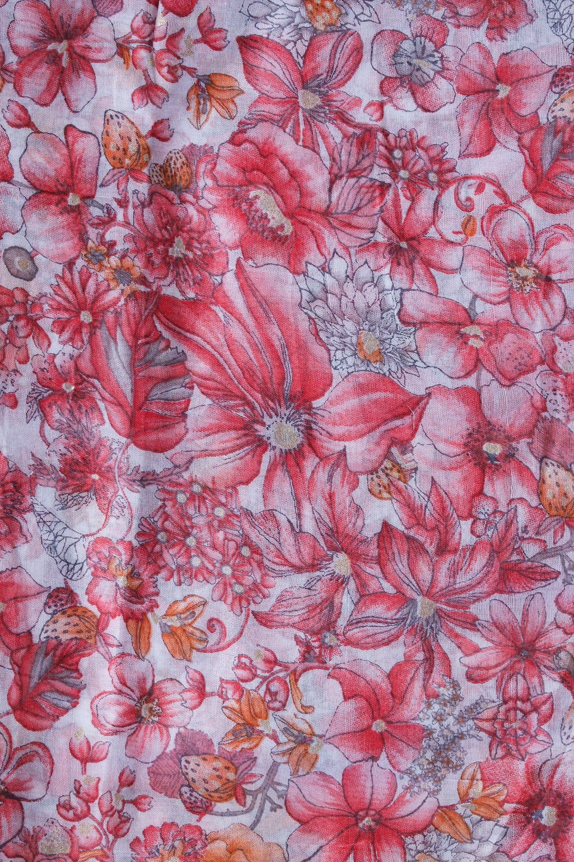 doeraa Prints Light Pink And White Floral With Foil Print On Pure Mul Cotton Fabric