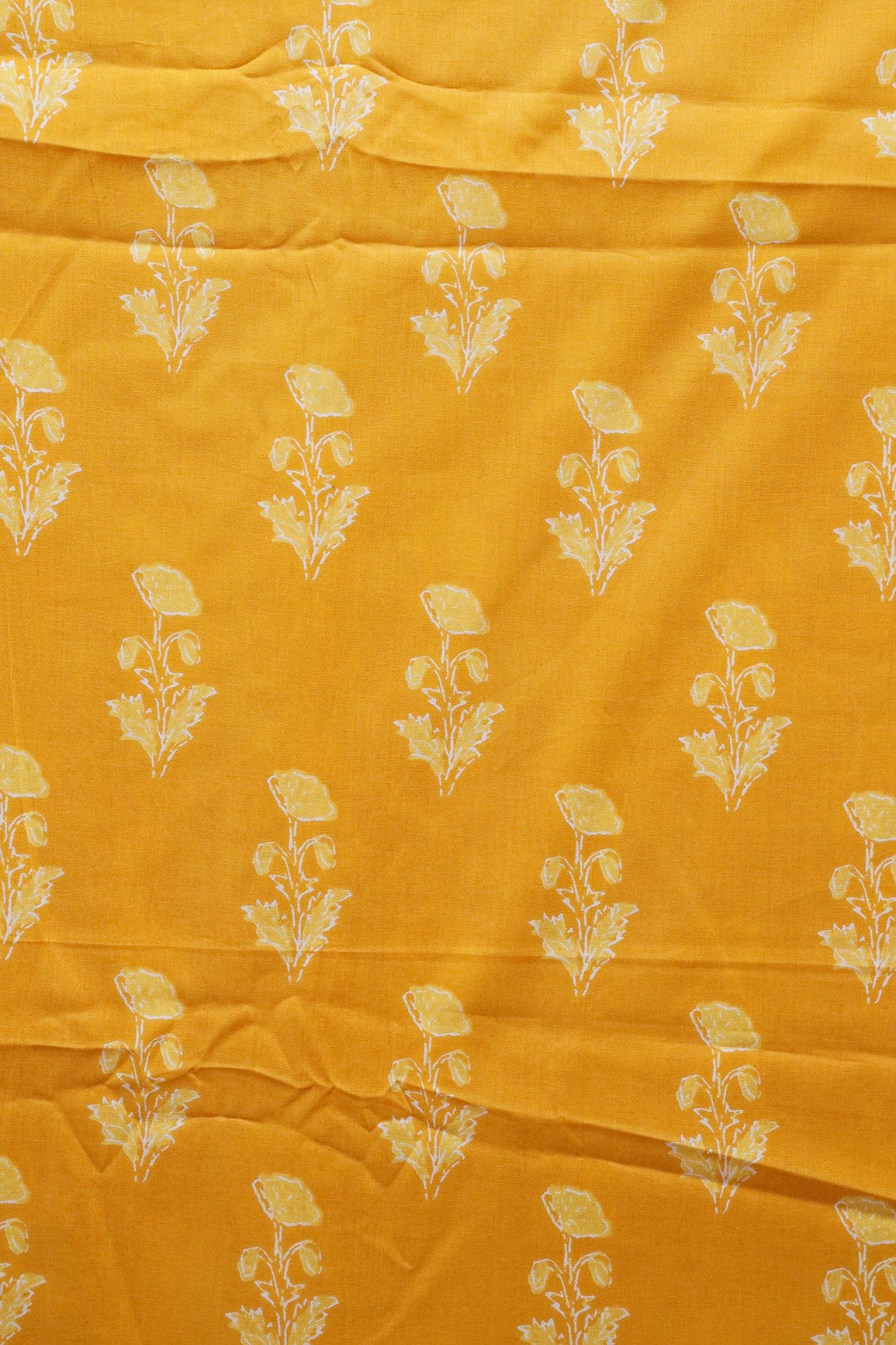doeraa Prints Mango Yellow And White Floral Print On Pure Cotton Fabric