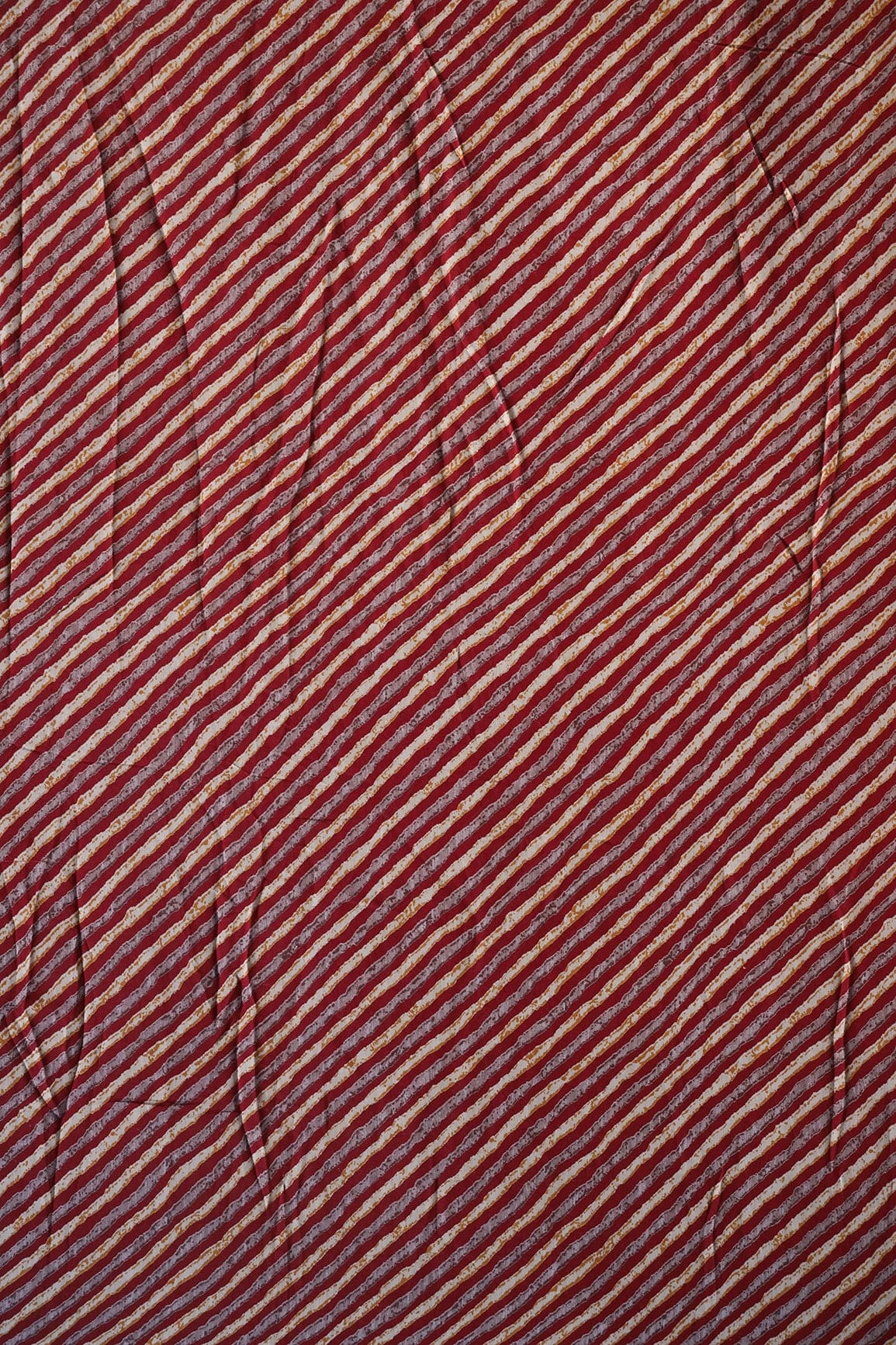 doeraa Prints Maroon And Cream Stripes Pattern Screen Print On Chanderi Silk Fabric