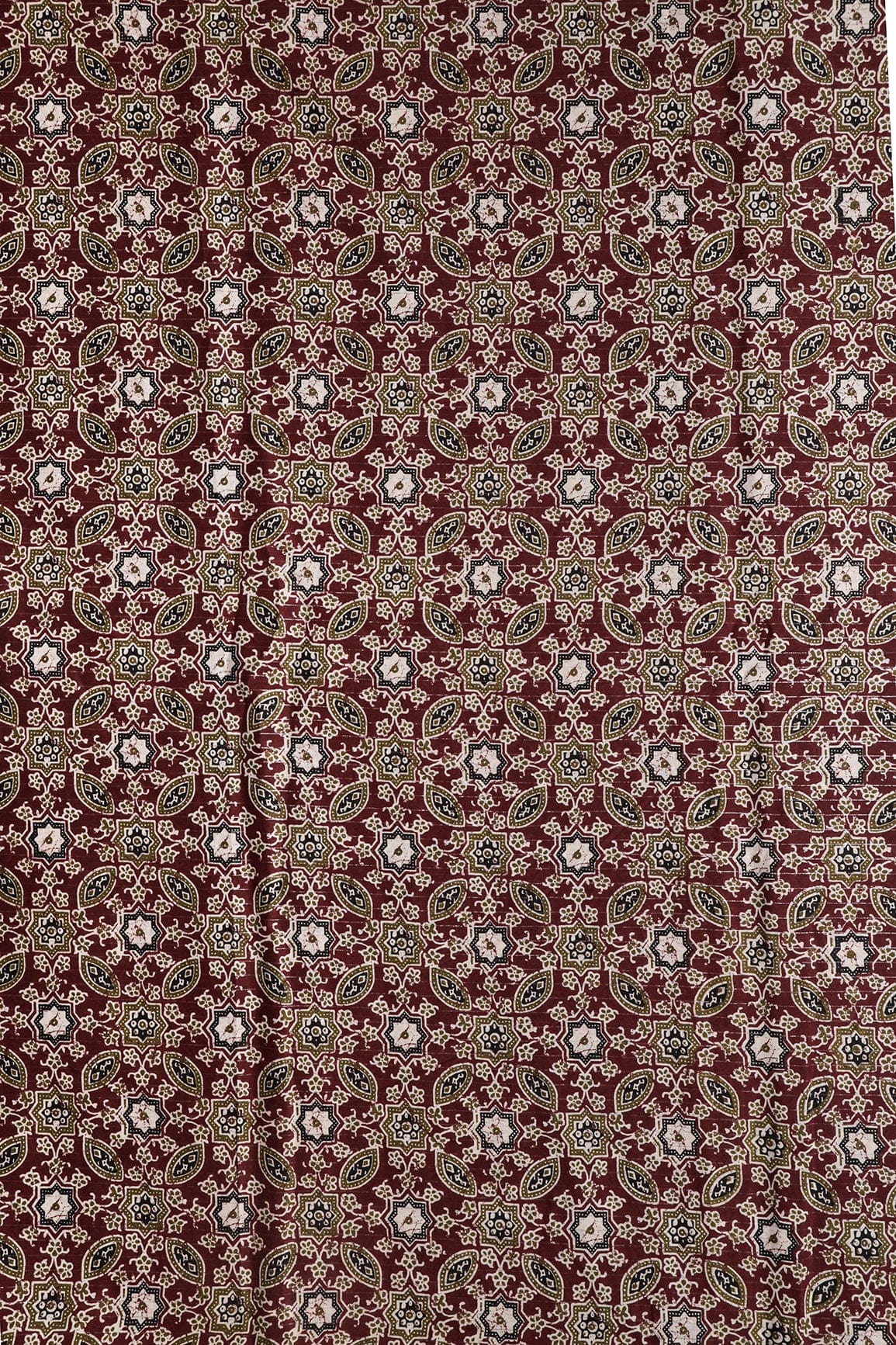 doeraa Prints Maroon And Olive Traditional Pattern Screen Print Lurex Organic Cotton Fabric