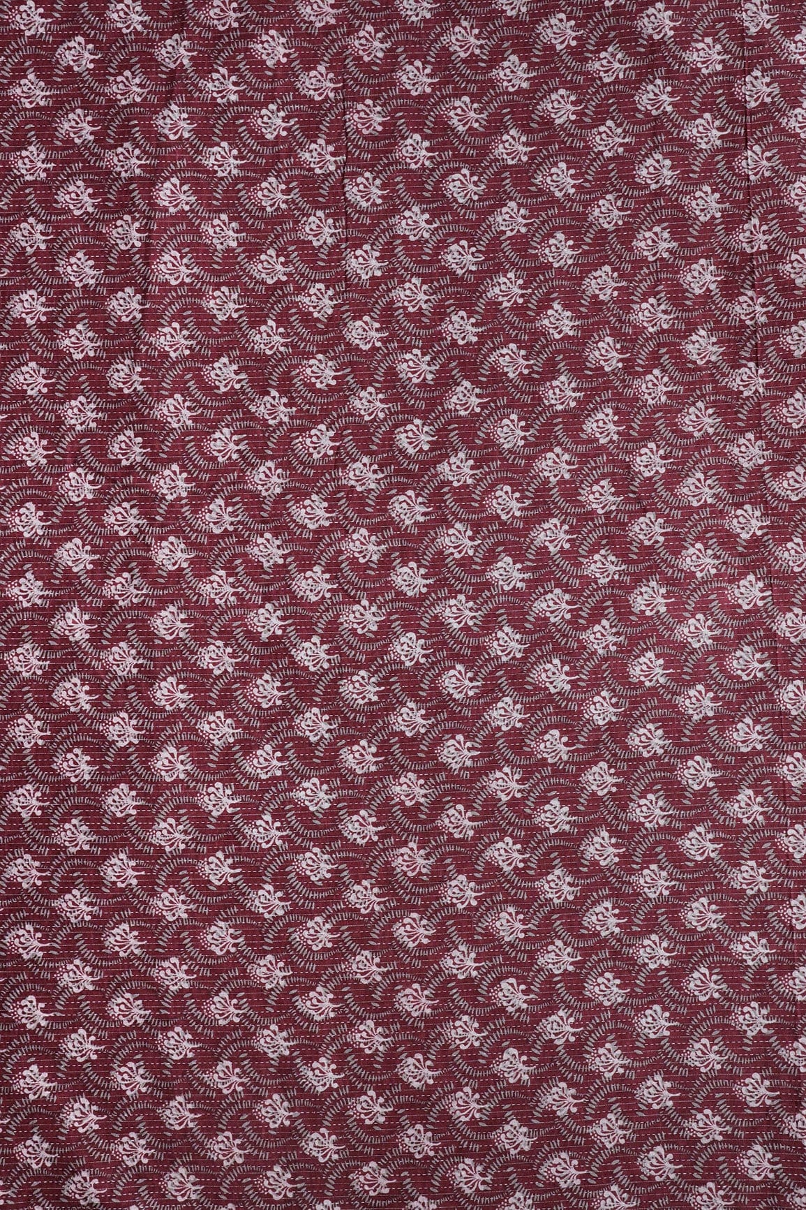 doeraa Prints Maroon Floral Pattern Handblock Organic Kantha Cotton Fabric