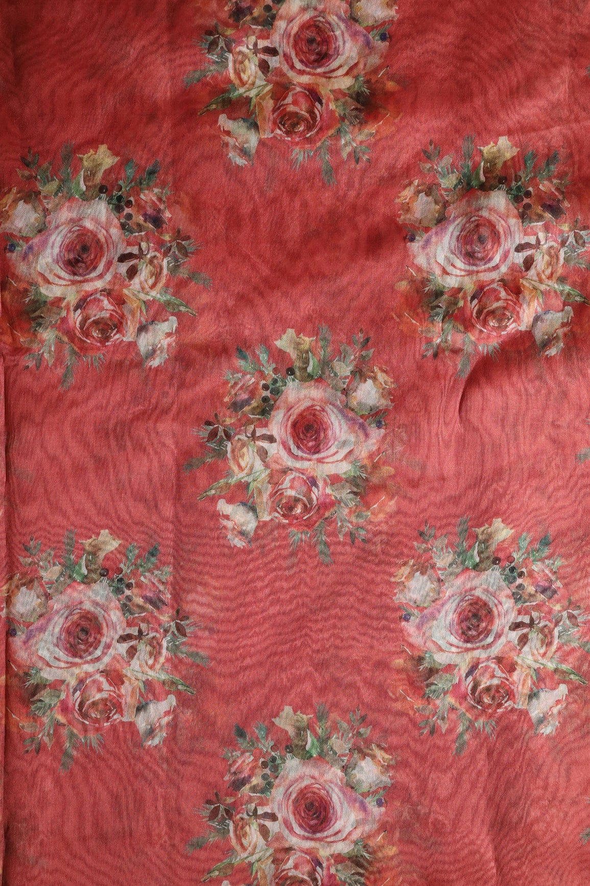 doeraa Prints Multi Color Beautiful Floral Butta Digital Print On Red Organza Fabric