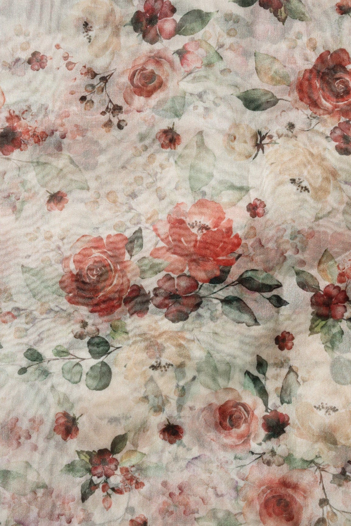 doeraa Prints Multi Color Beautiful Floral Digital Print On Cream Organza Fabric