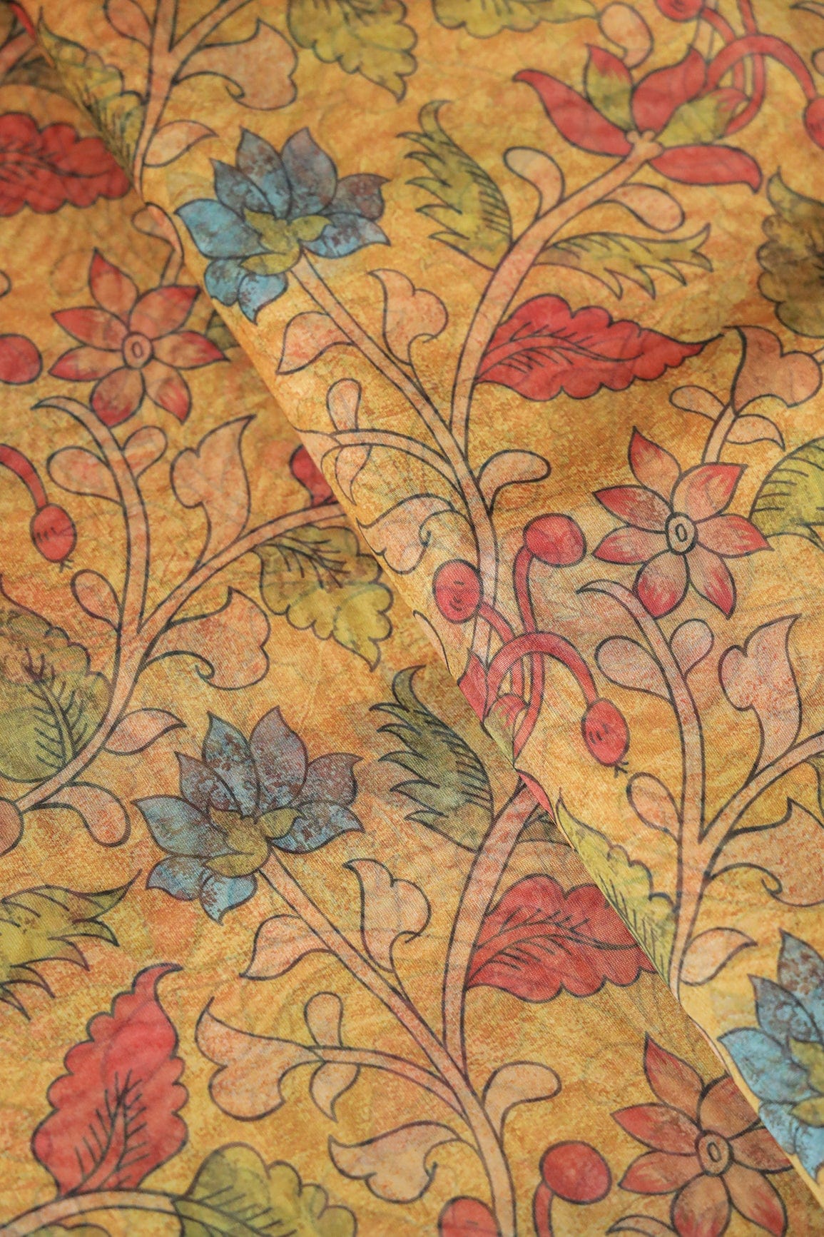 doeraa Prints Multi Color Floral Digital Print On Yellow Organza Fabric