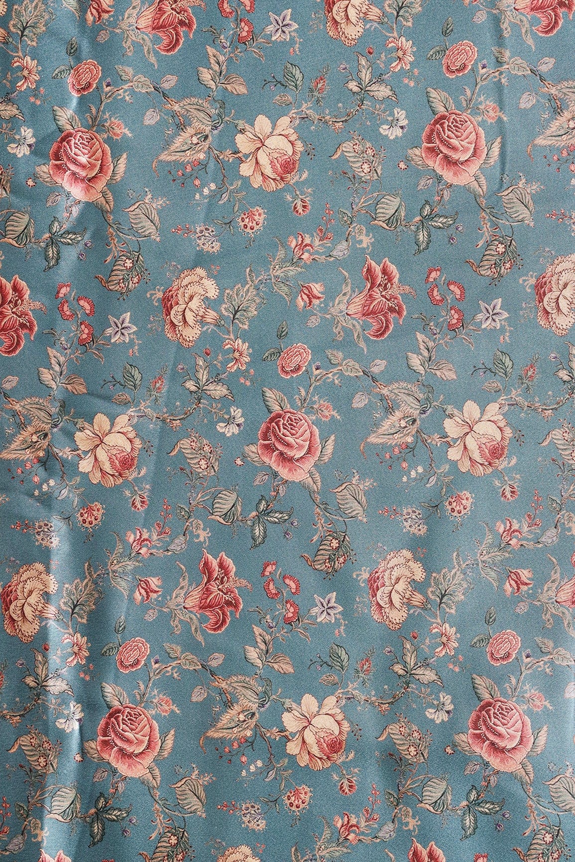 doeraa Prints Multi Color Floral Pattern Digital Print On Air Force Blue Satin Fabric