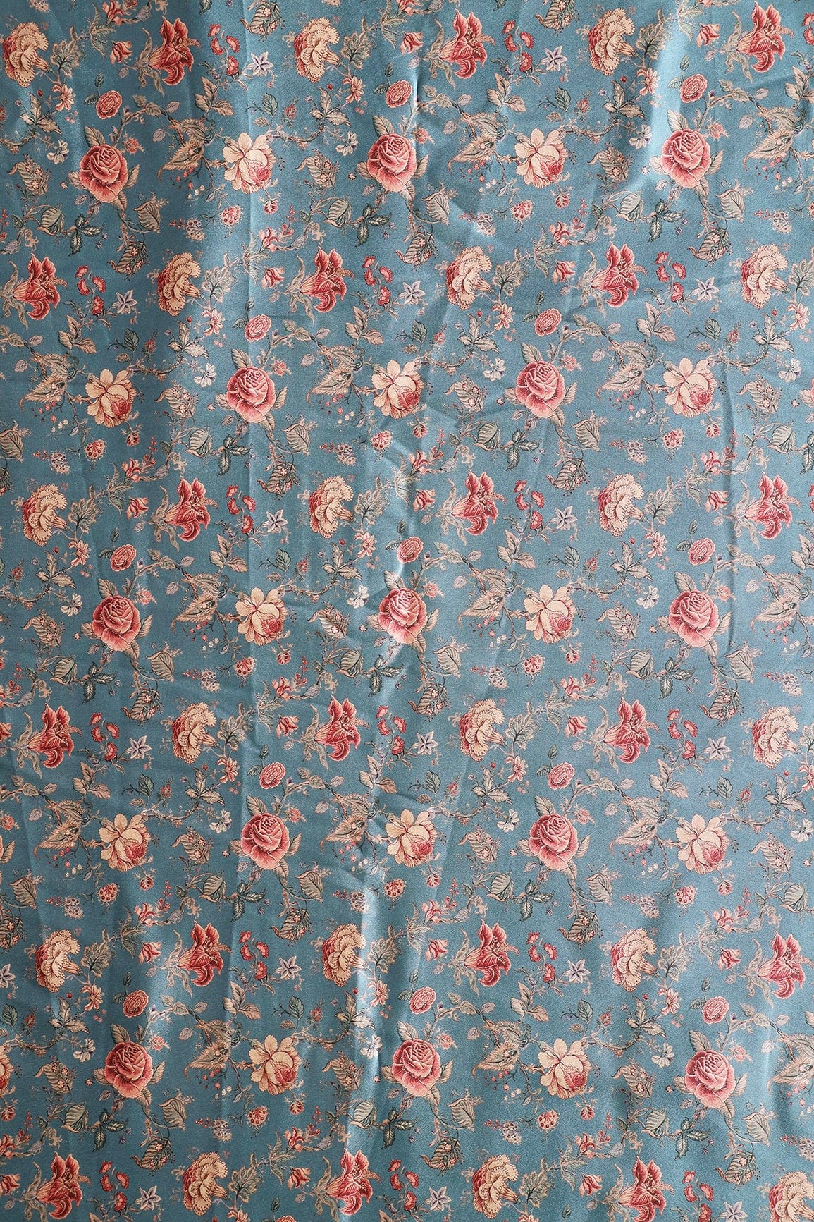 doeraa Prints Multi Color Floral Pattern Digital Print On Air Force Blue Satin Fabric