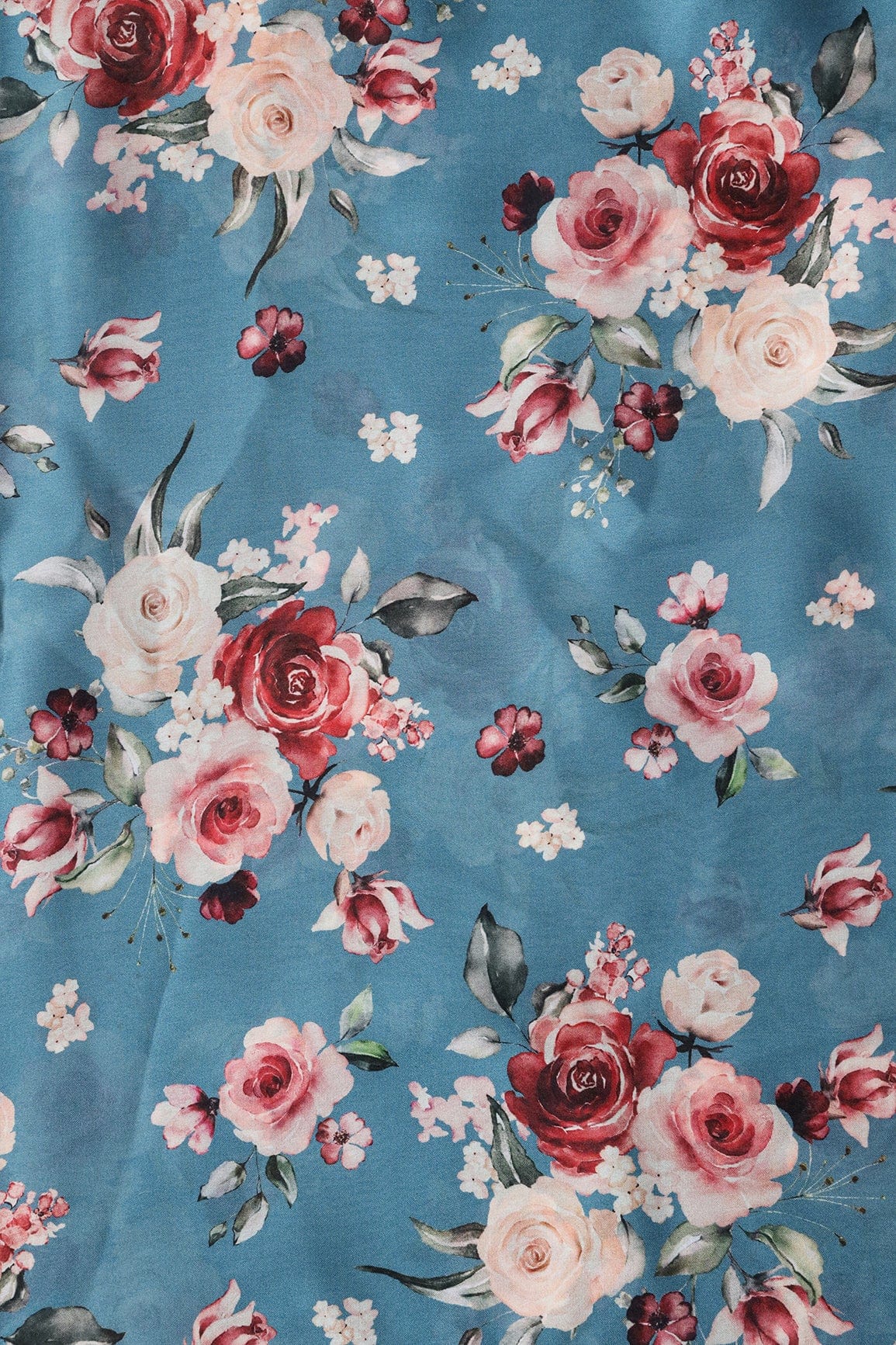 doeraa Prints Multi Color Floral Pattern Digital Print On Carolina Blue Color Georgette Satin Fabric