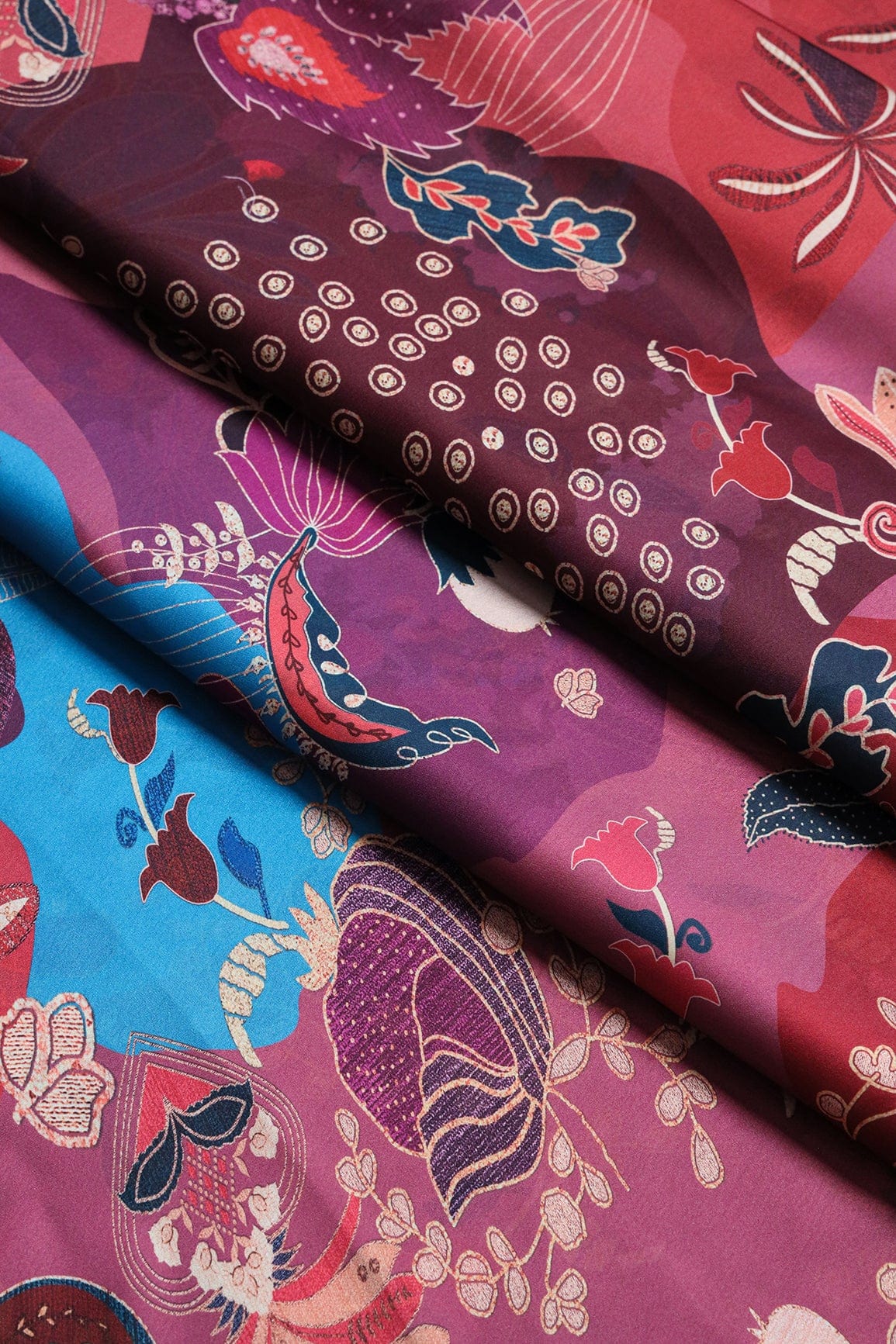 doeraa Prints Multi Color Floral Pattern Digital Print On Multi Color Georgette Satin Fabric