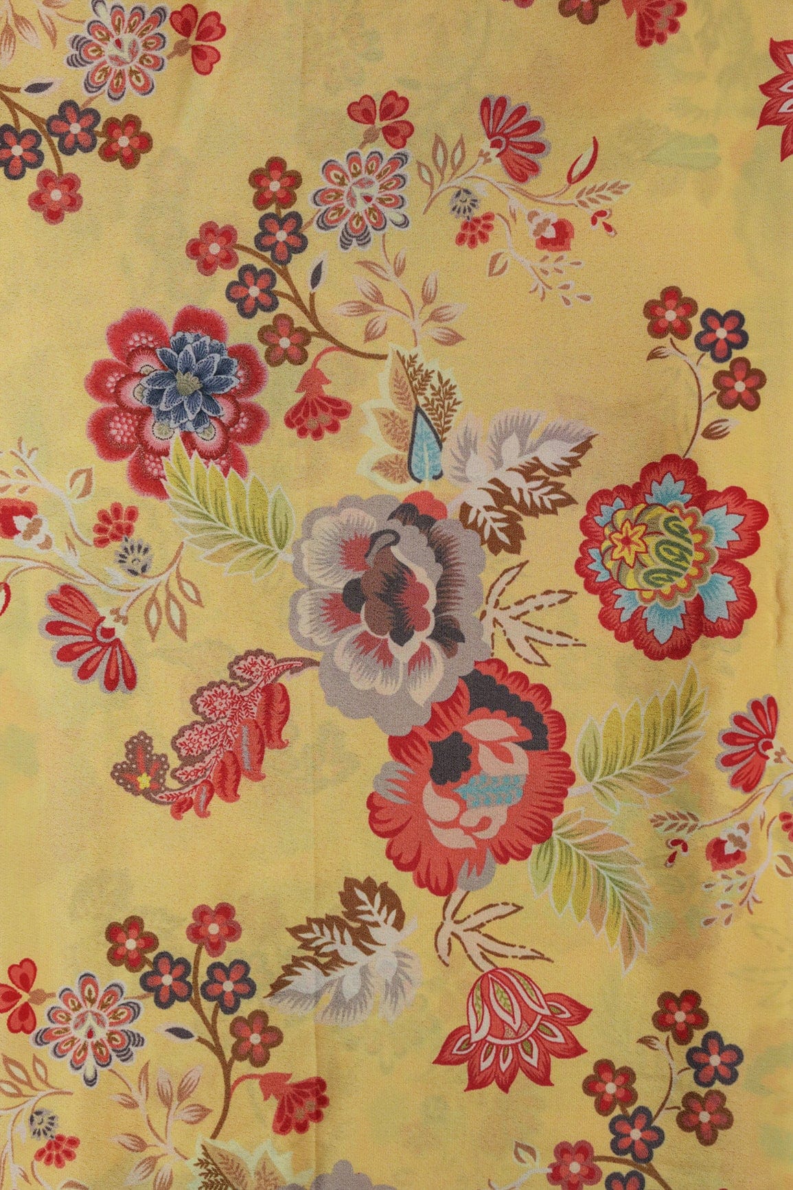 doeraa Prints Multi Color Floral Pattern Digital Print On Yellow Malai Crepe Fabric