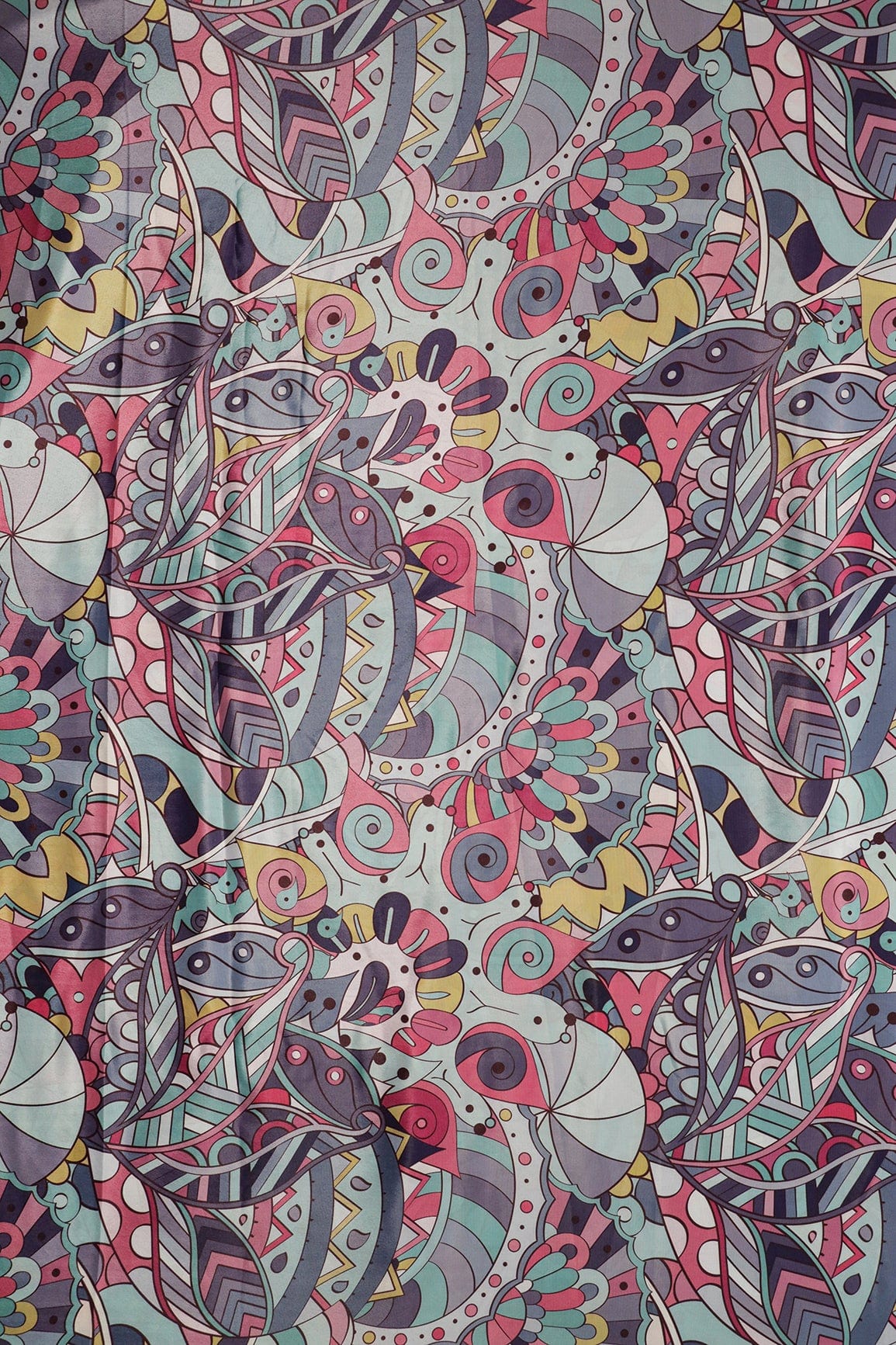 doeraa Prints Multi Color Quirky Pattern Digital Print On Malai Crepe Fabric