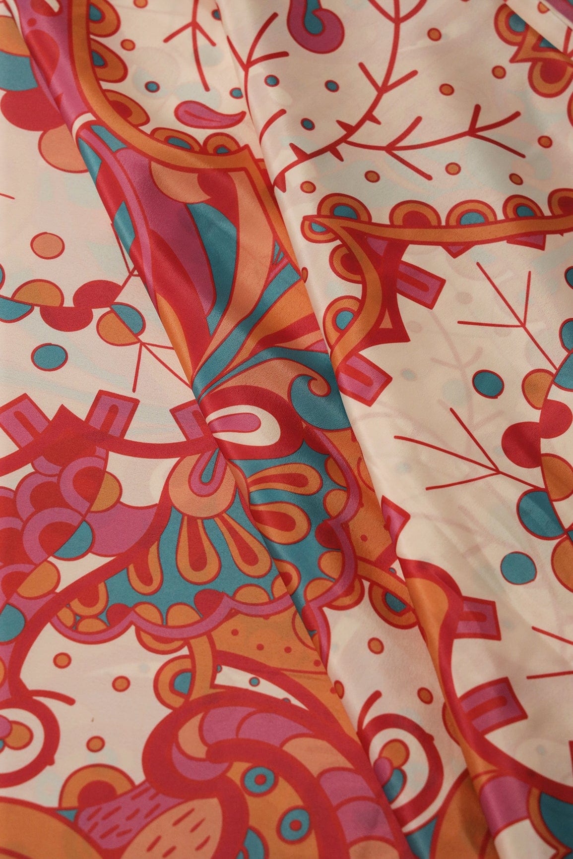 doeraa Prints Multi Color Quirky Pattern Digital Print On Malai Crepe Fabric