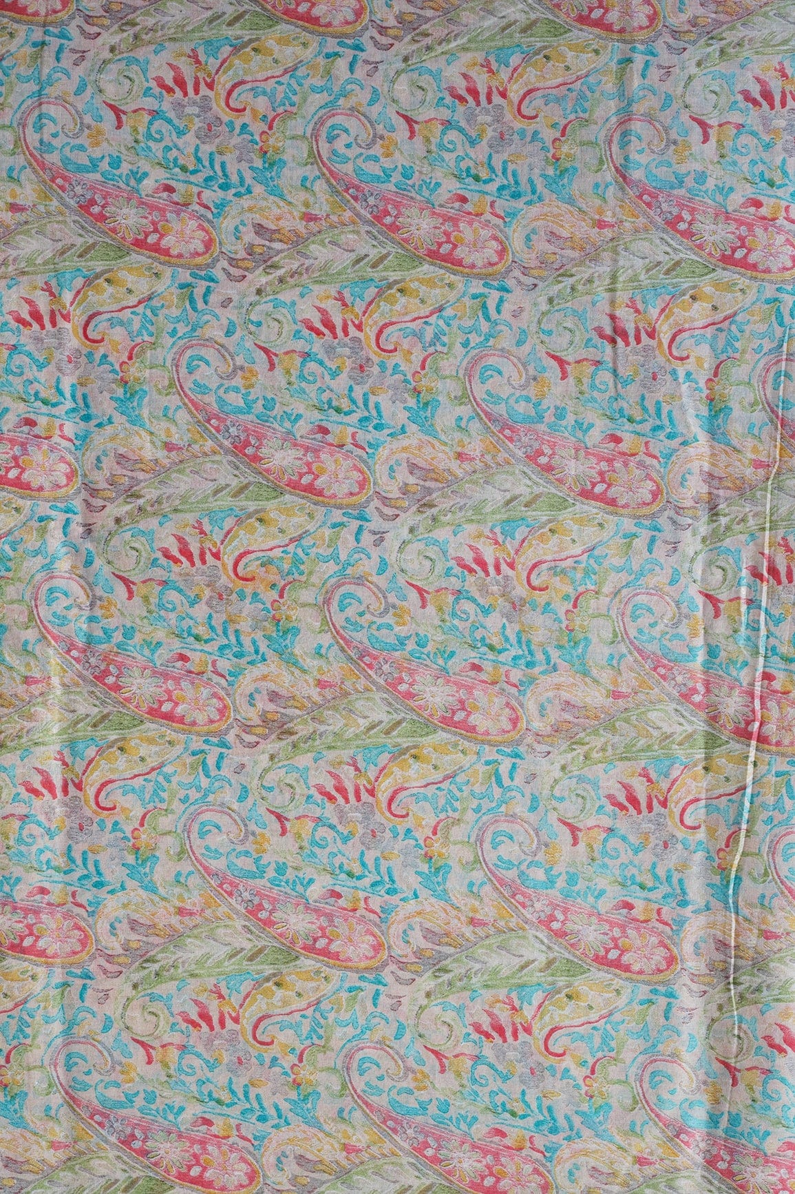 doeraa Prints Multicolor Paisley Pattern With Foil Print On Light Beige Pure Mul Cotton Fabric