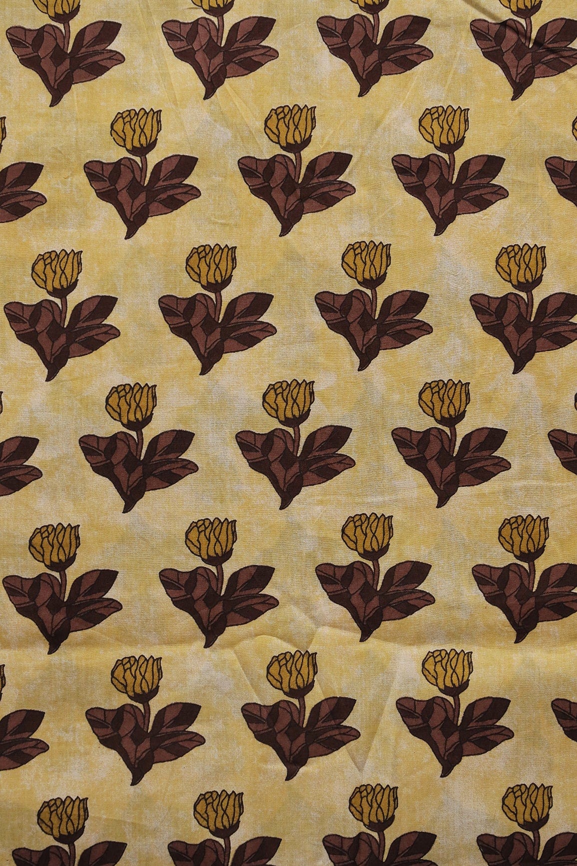 doeraa Prints Mustard And Brown Floral Print On Pure Cotton Fabric