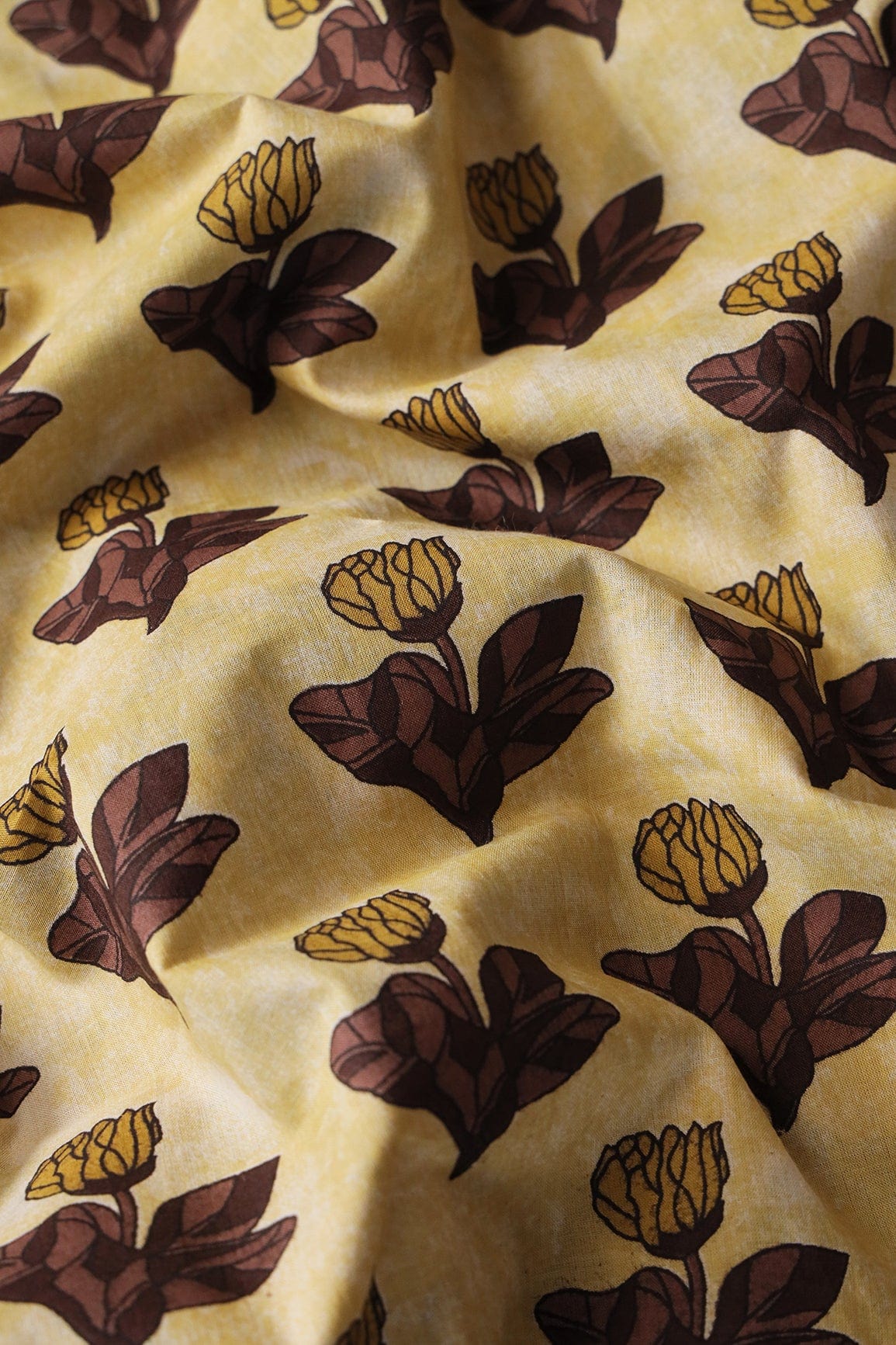 doeraa Prints Mustard And Brown Floral Print On Pure Cotton Fabric
