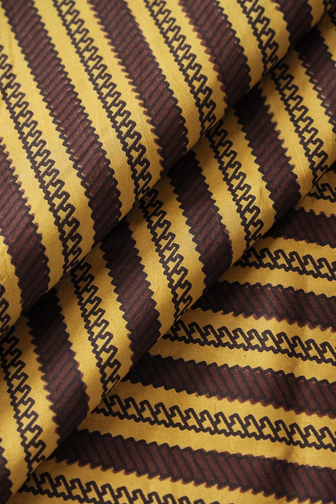 doeraa Prints Mustard And Brown Stripes On Pure Cotton Fabric