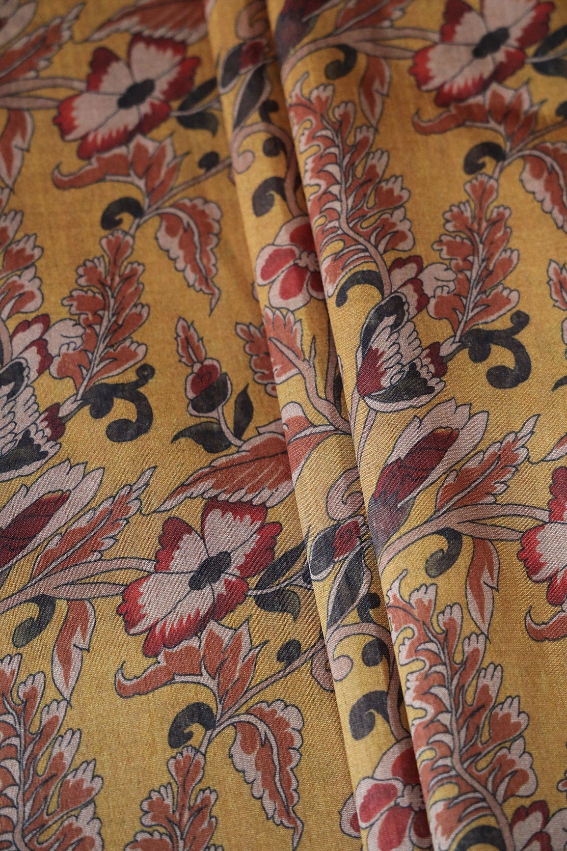 doeraa Prints Mustard Floral Pattern Digital Print On Mulberry Silk Fabric