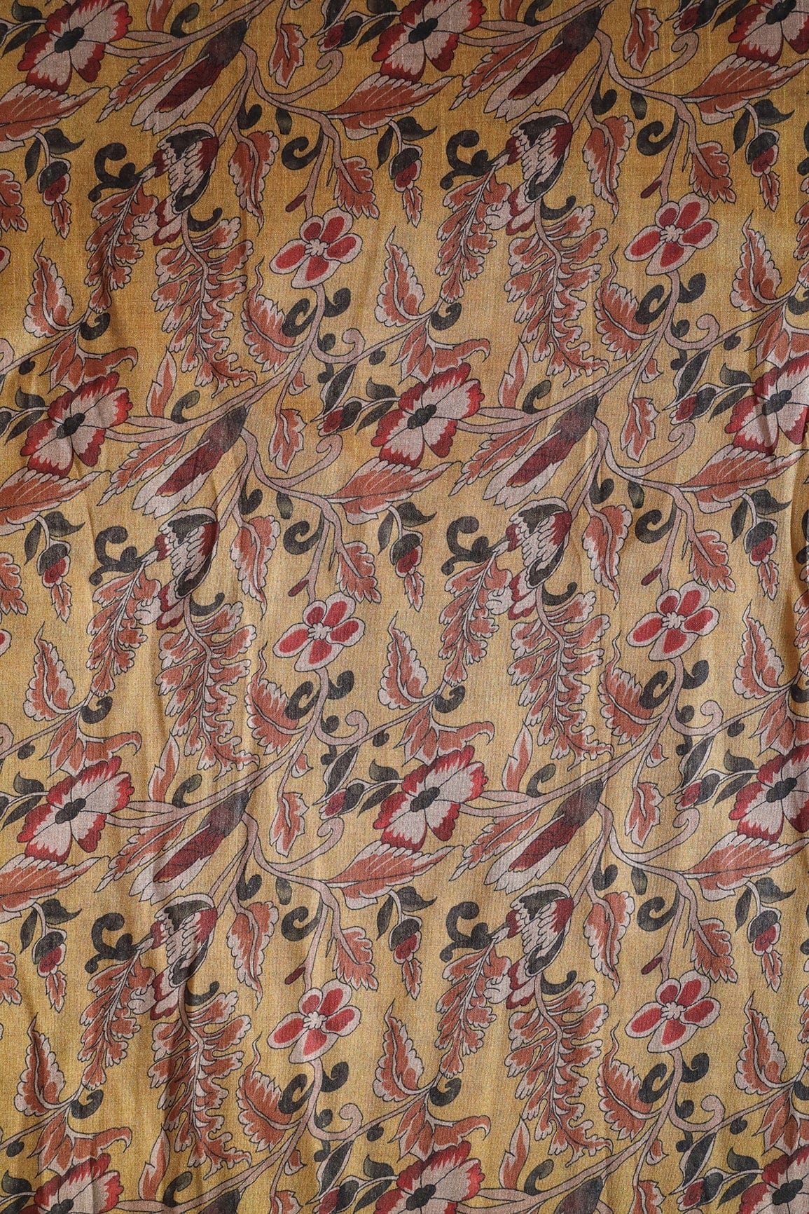 doeraa Prints Mustard Floral Pattern Digital Print On Mulberry Silk Fabric