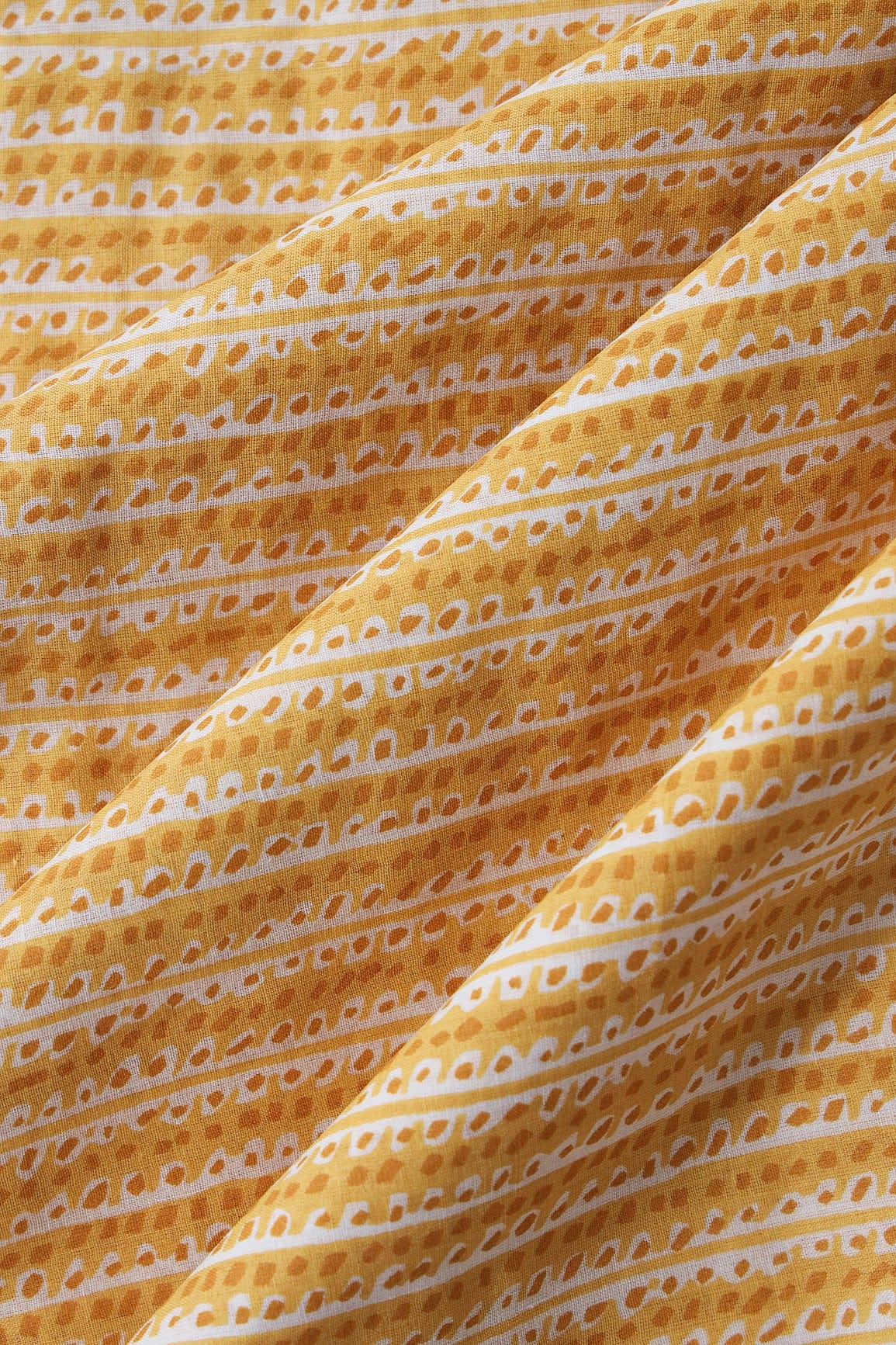 doeraa Prints Mustard Yellow And White Stripes Print On Pure Cotton Fabric