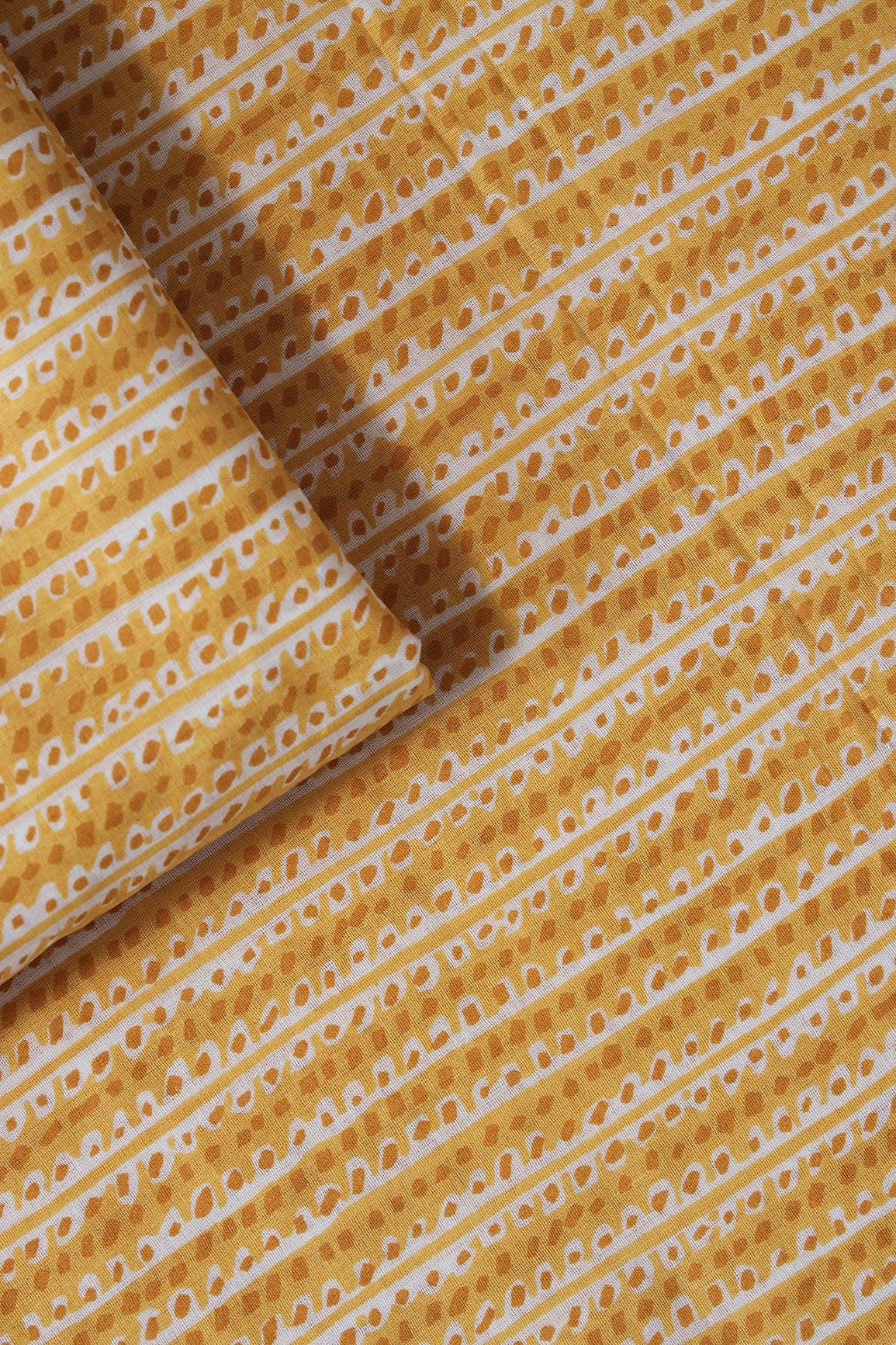 doeraa Prints Mustard Yellow And White Stripes Print On Pure Cotton Fabric
