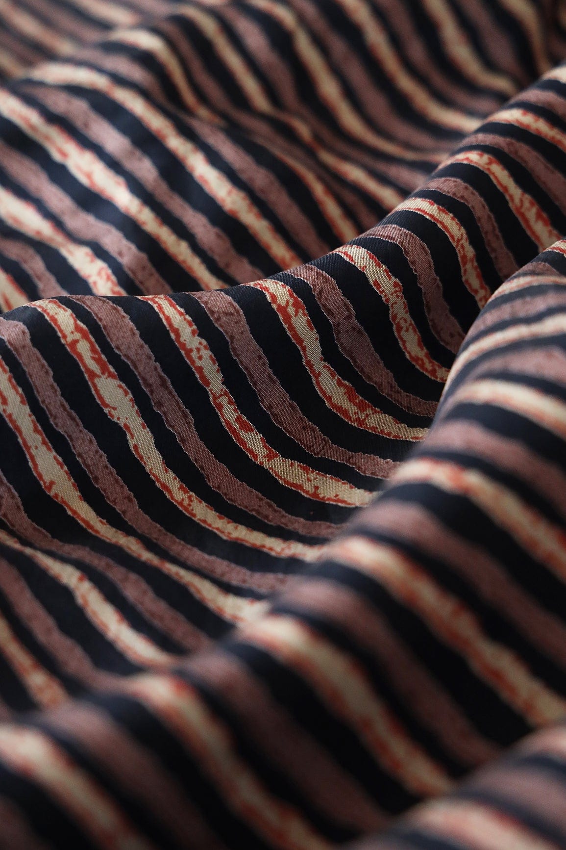 doeraa Prints Navy Blue And Cream Stripes Pattern Screen Print On Chanderi Silk Fabric