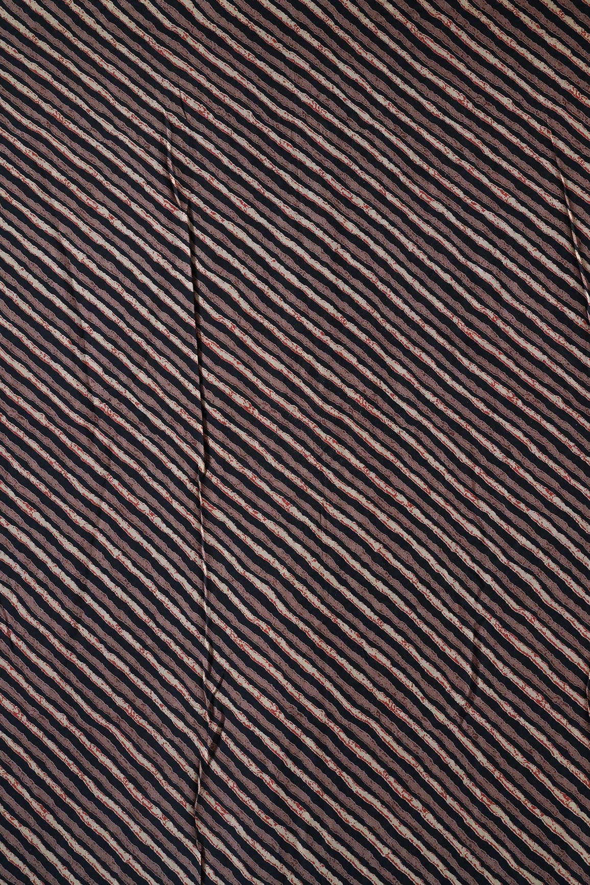 doeraa Prints Navy Blue And Cream Stripes Pattern Screen Print On Chanderi Silk Fabric