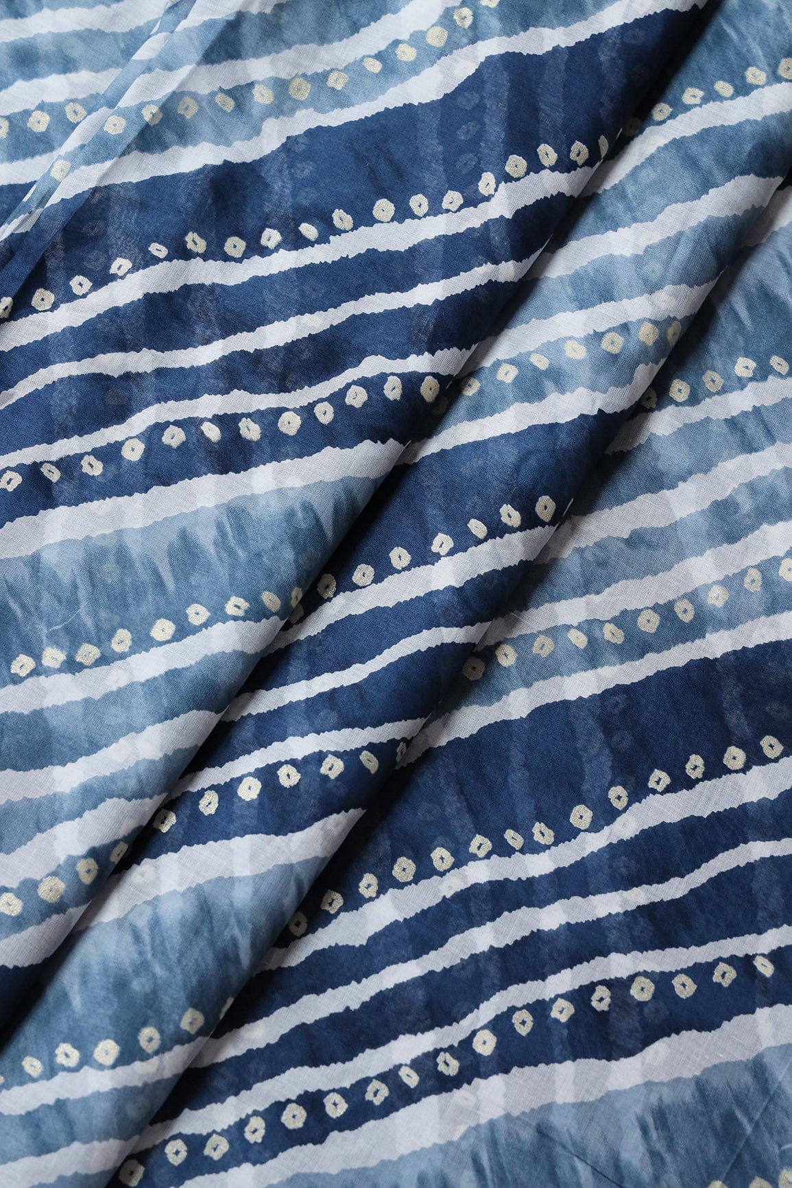 doeraa Prints Navy Blue And Grey Stripes Pattern With Foil Print On Pure Mul Cotton Fabric