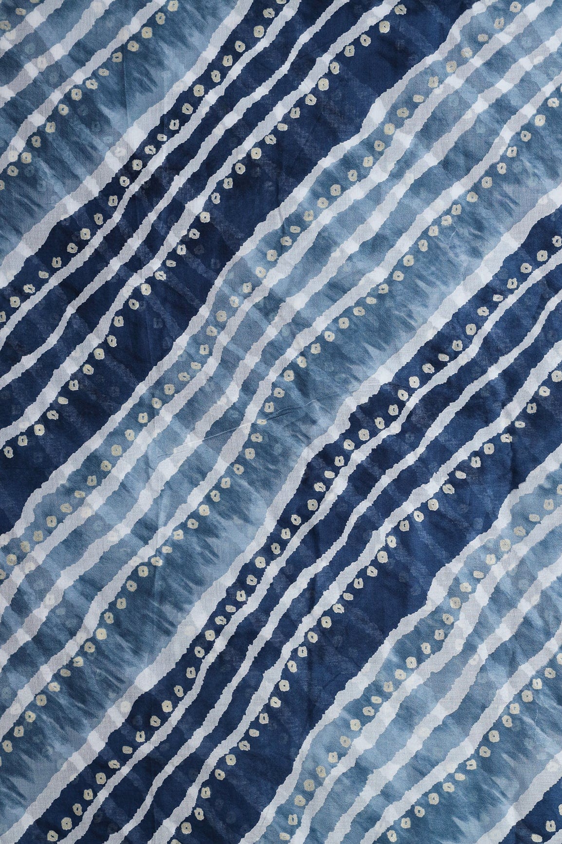 doeraa Prints Navy Blue And Grey Stripes Pattern With Foil Print On Pure Mul Cotton Fabric