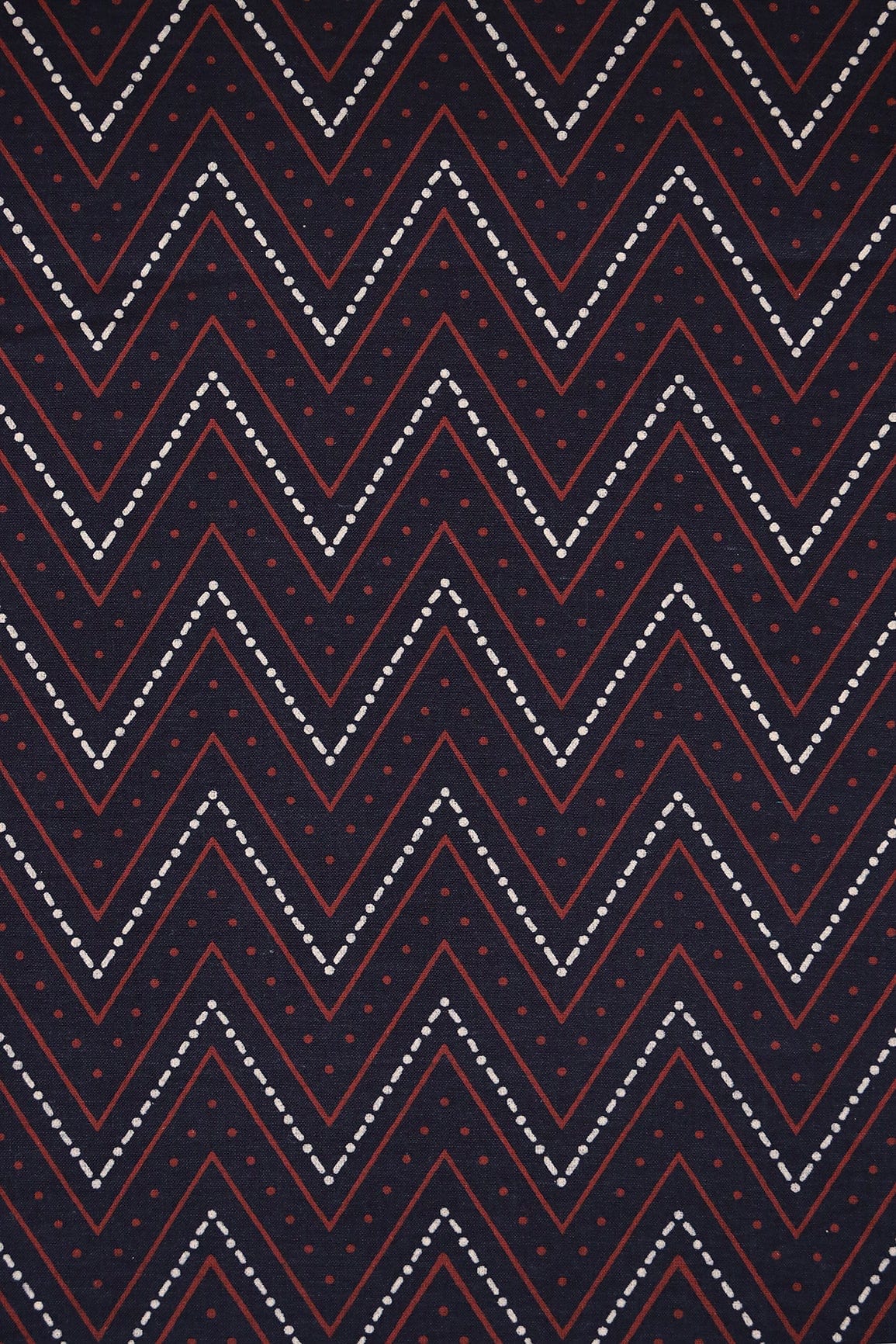 doeraa Prints Navy Blue And Red Chevron Pattern Ajrakh Screen Print on organic Cotton Fabric