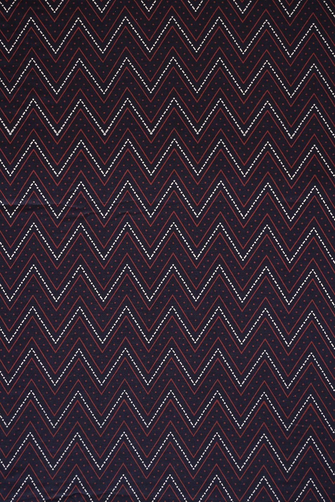 doeraa Prints Navy Blue And Red Chevron Pattern Ajrakh Screen Print on organic Cotton Fabric