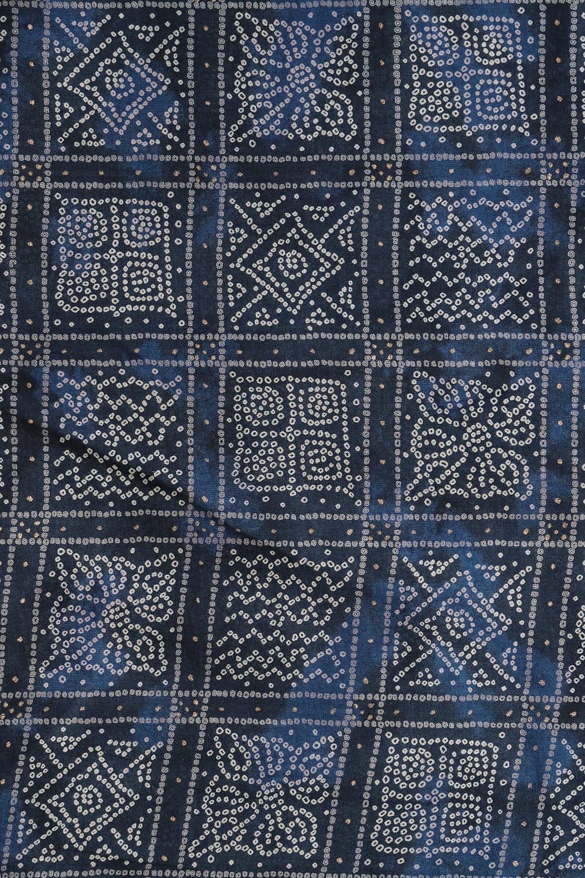 doeraa Prints Navy Blue And White Bandhani Pattern With Foil Print On Pure Mul Cotton Fabric