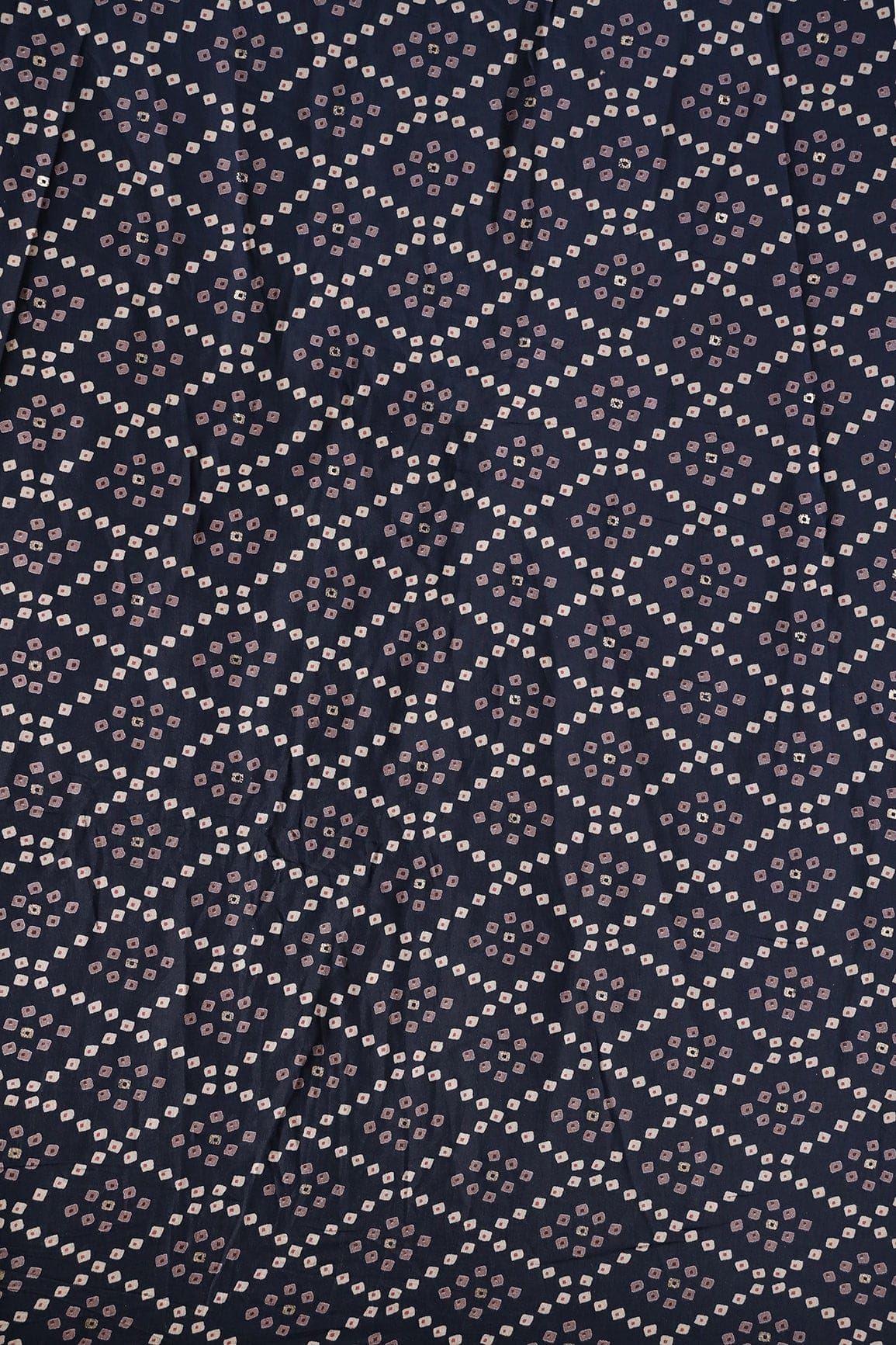 doeraa Prints Navy Blue Bandhani Pattern Foil Screen Print On Chanderi Silk Fabric