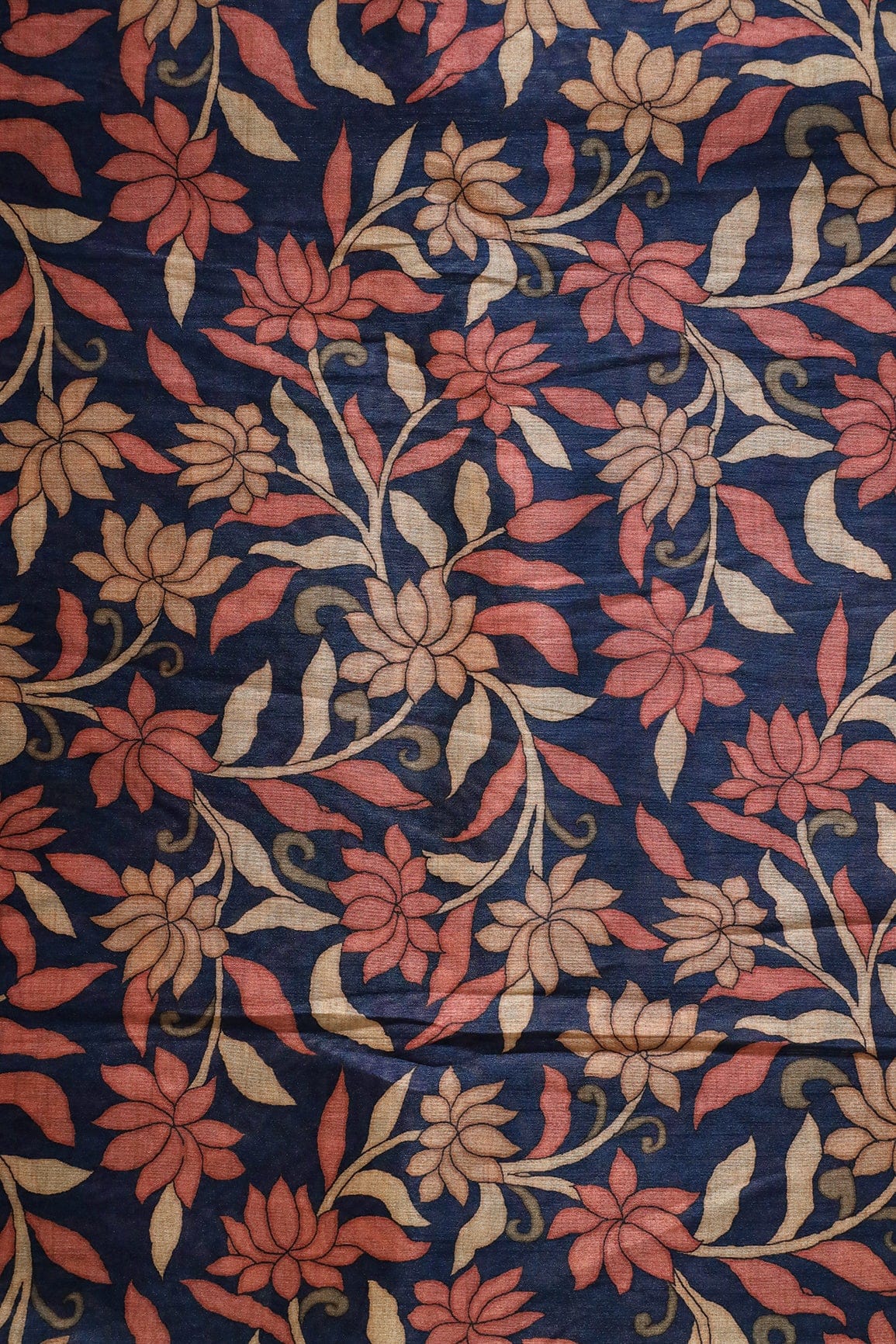doeraa Prints Navy Blue Floral Pattern Digital Print On Mulberry Silk Fabric