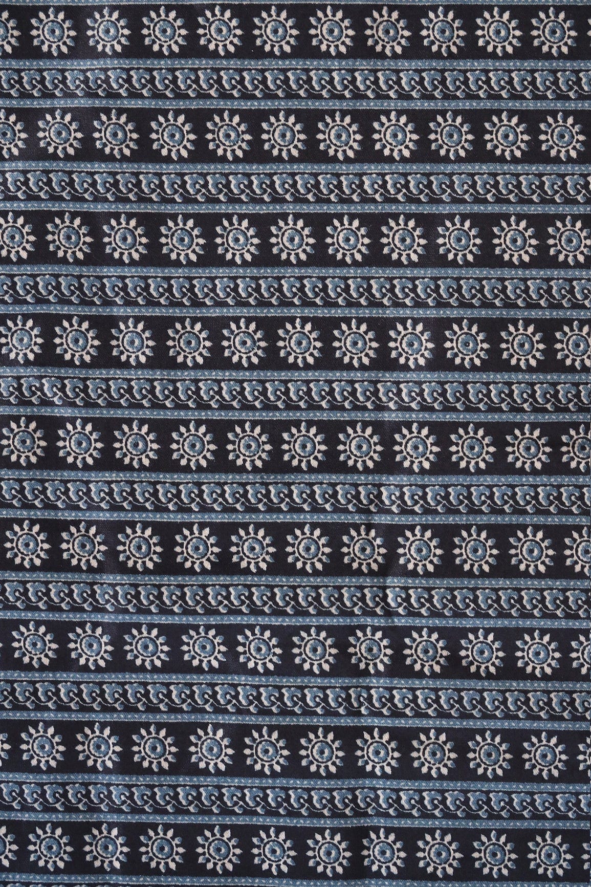 doeraa Prints Navy Blue Traditional Pattern Screen Print On Chanderi Silk Fabric