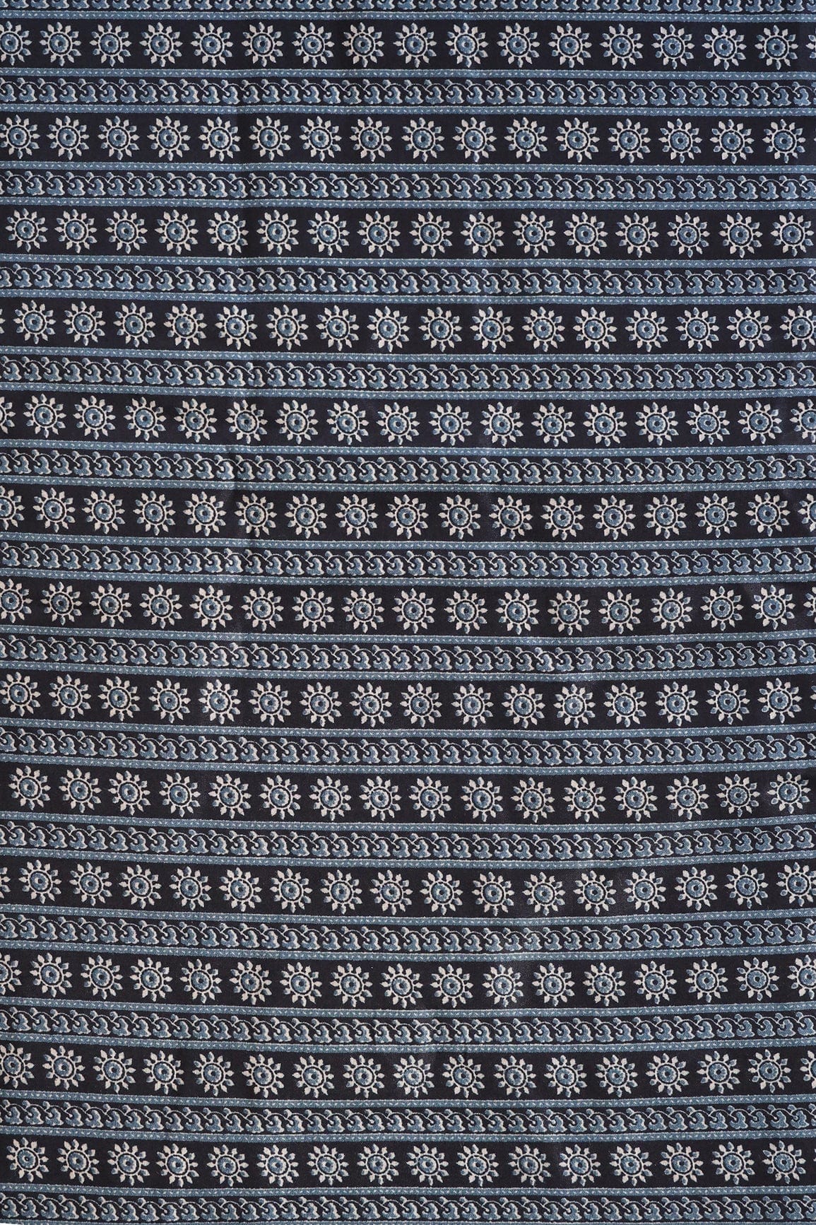 doeraa Prints Navy Blue Traditional Pattern Screen Print On Chanderi Silk Fabric