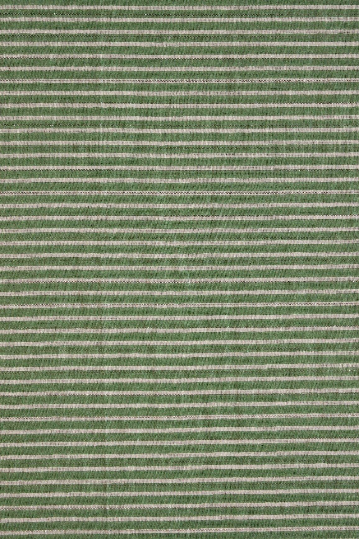 doeraa Prints Olive And White Stripes Pattern Screen Print on Lurex organic Cotton Fabric