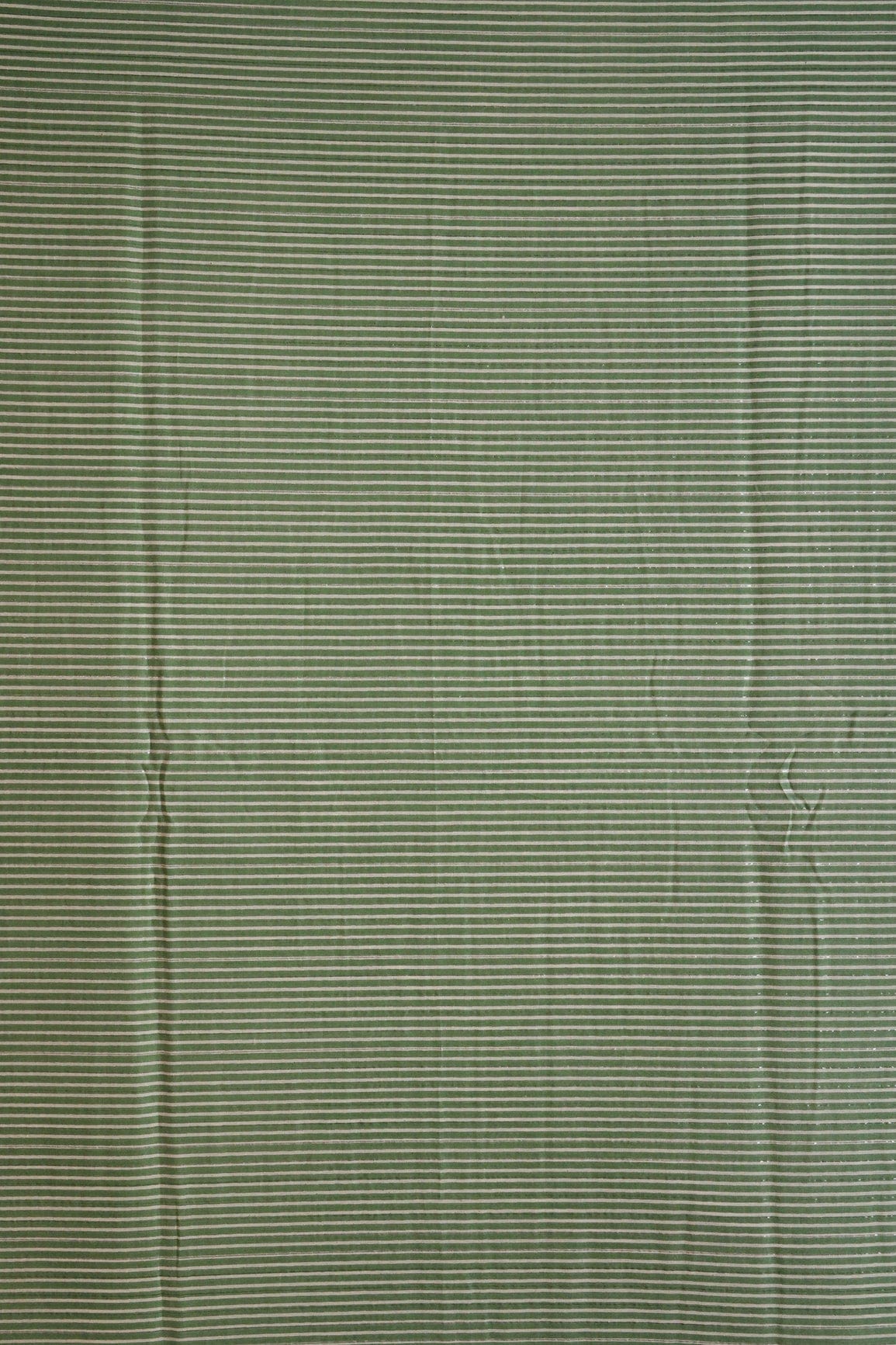doeraa Prints Olive And White Stripes Pattern Screen Print on Lurex organic Cotton Fabric