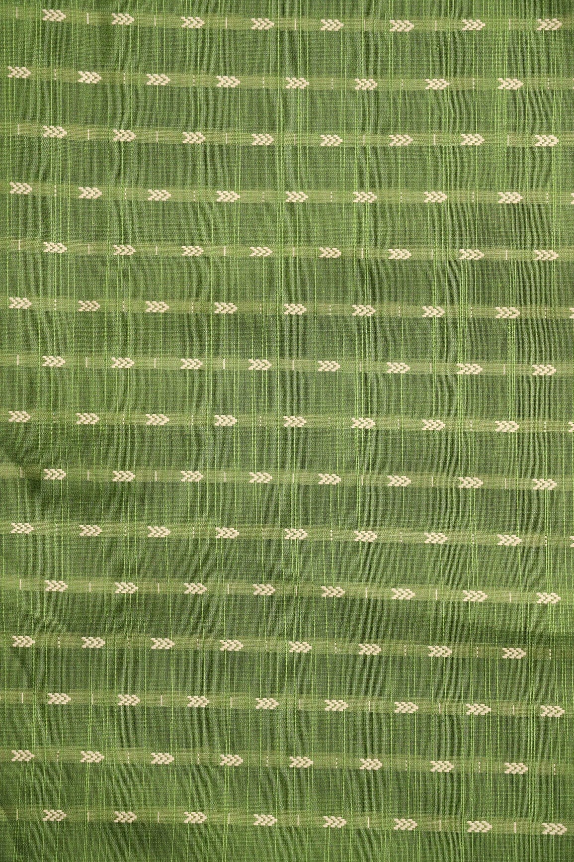 doeraa Prints Olive Green And Beige Geometric Pattern Handwoven Two Tone Chanderi Silk Fabric