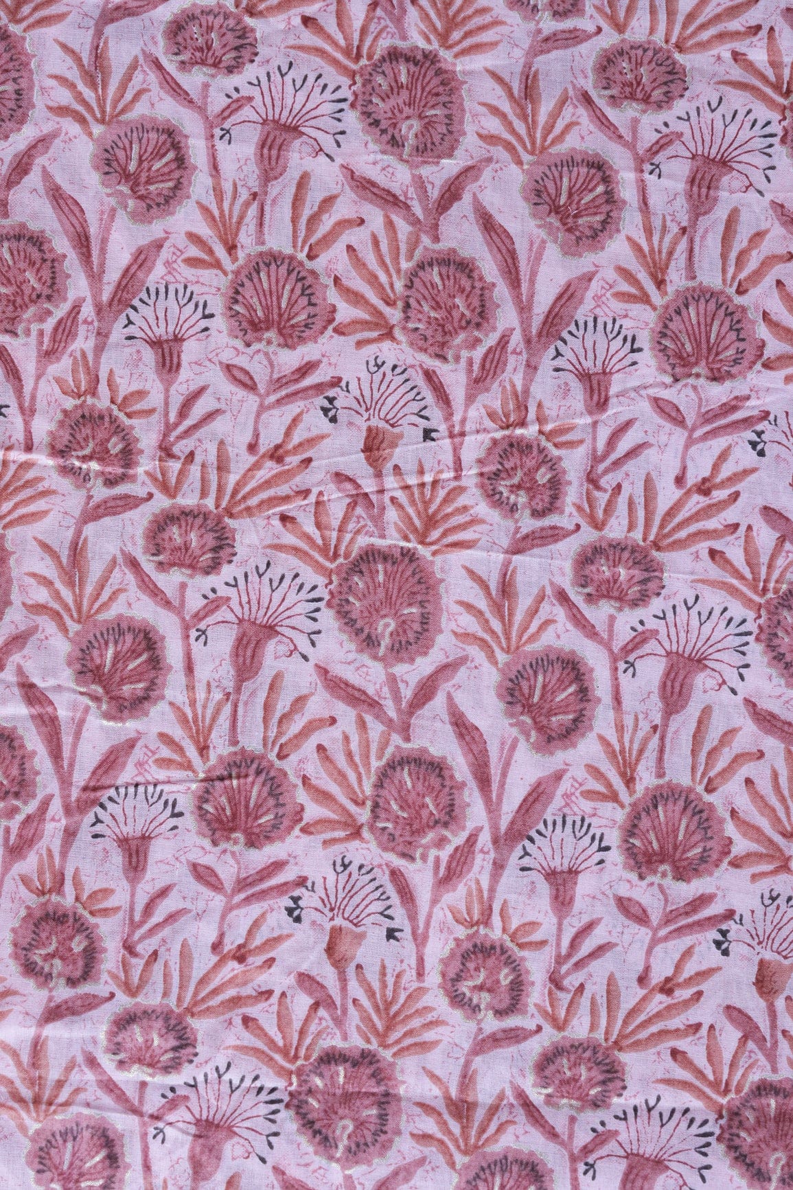 doeraa Prints Onion Pink Floral Foil Print On Pastel Pink Pure Mul Cotton Fabric