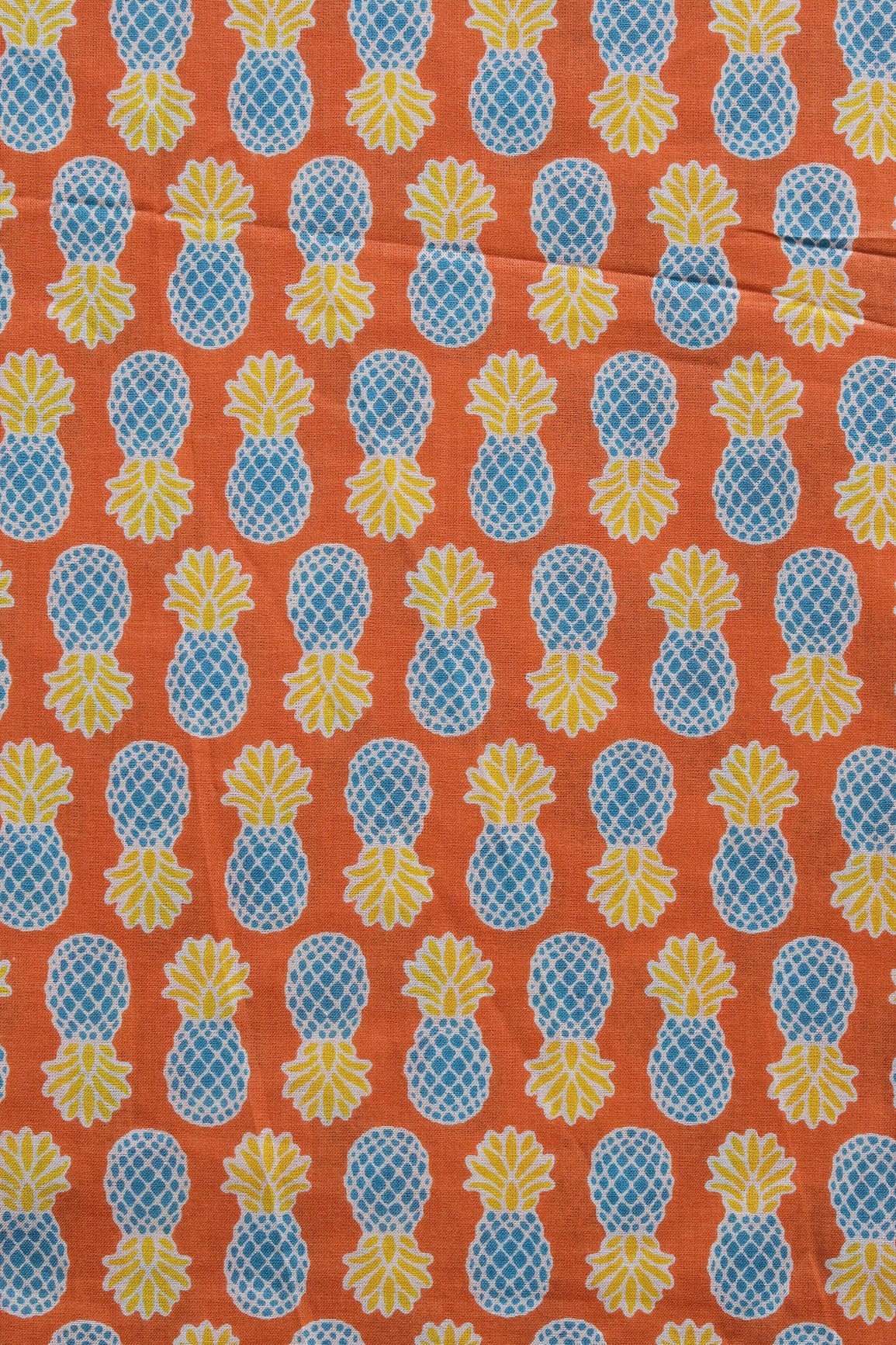 doeraa Prints Orange And Blue Quirky Print On Pure Cotton Fabric