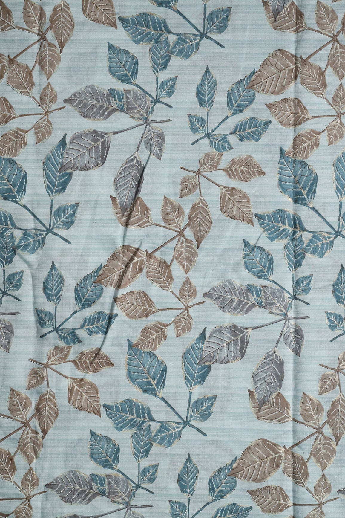 doeraa Prints Pastel Blue And Brown Leafy Foil Print On Pure Chanderi Silk Fabric